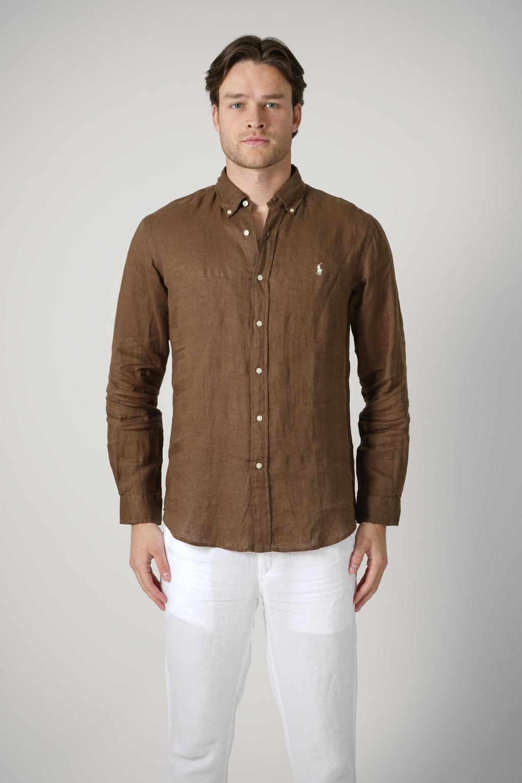Ralph Lauren Custom Fit Linen Shirt Dark Brown