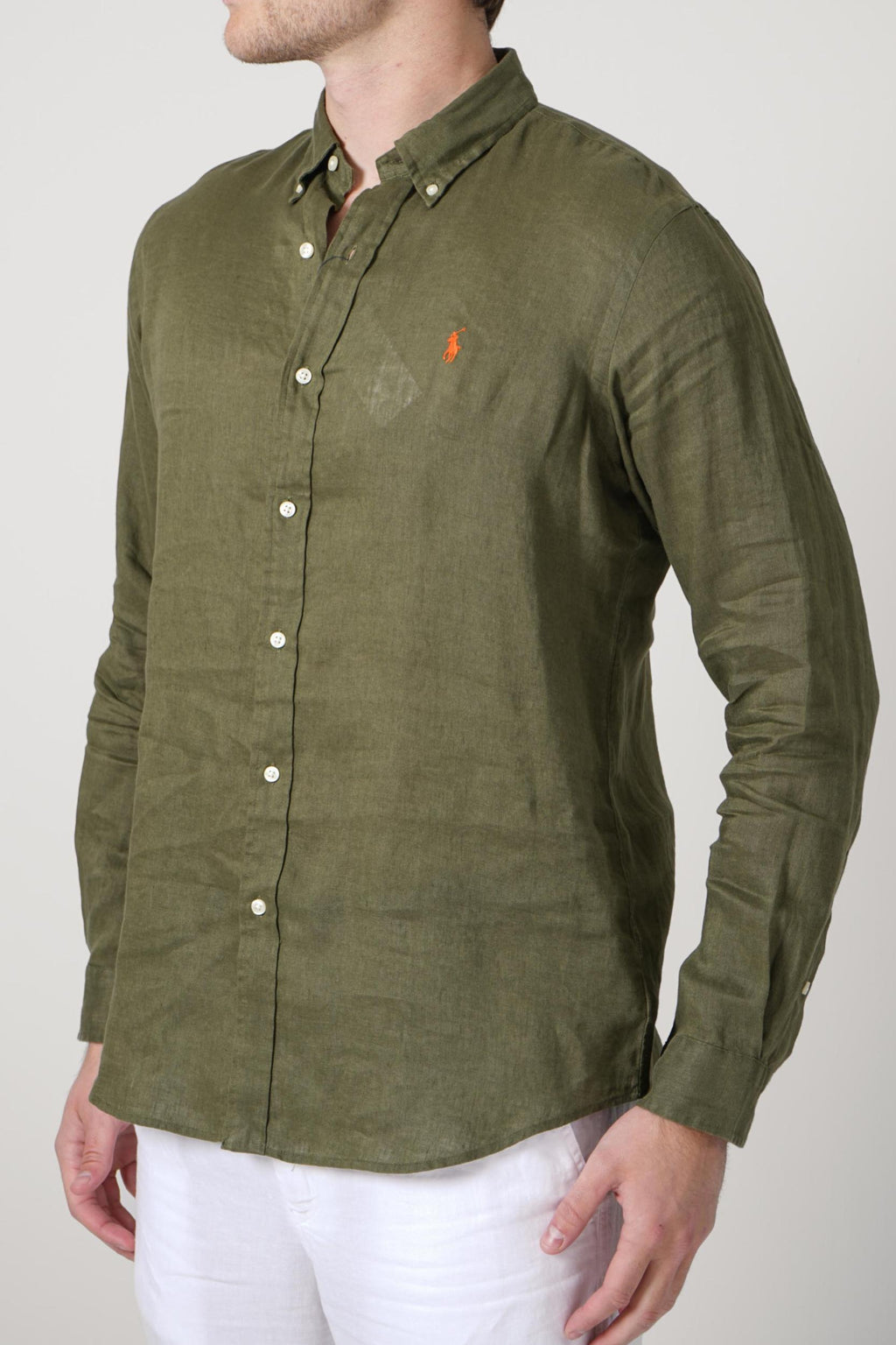 Ralph Lauren Custom Fit Linen  Shirt Green
