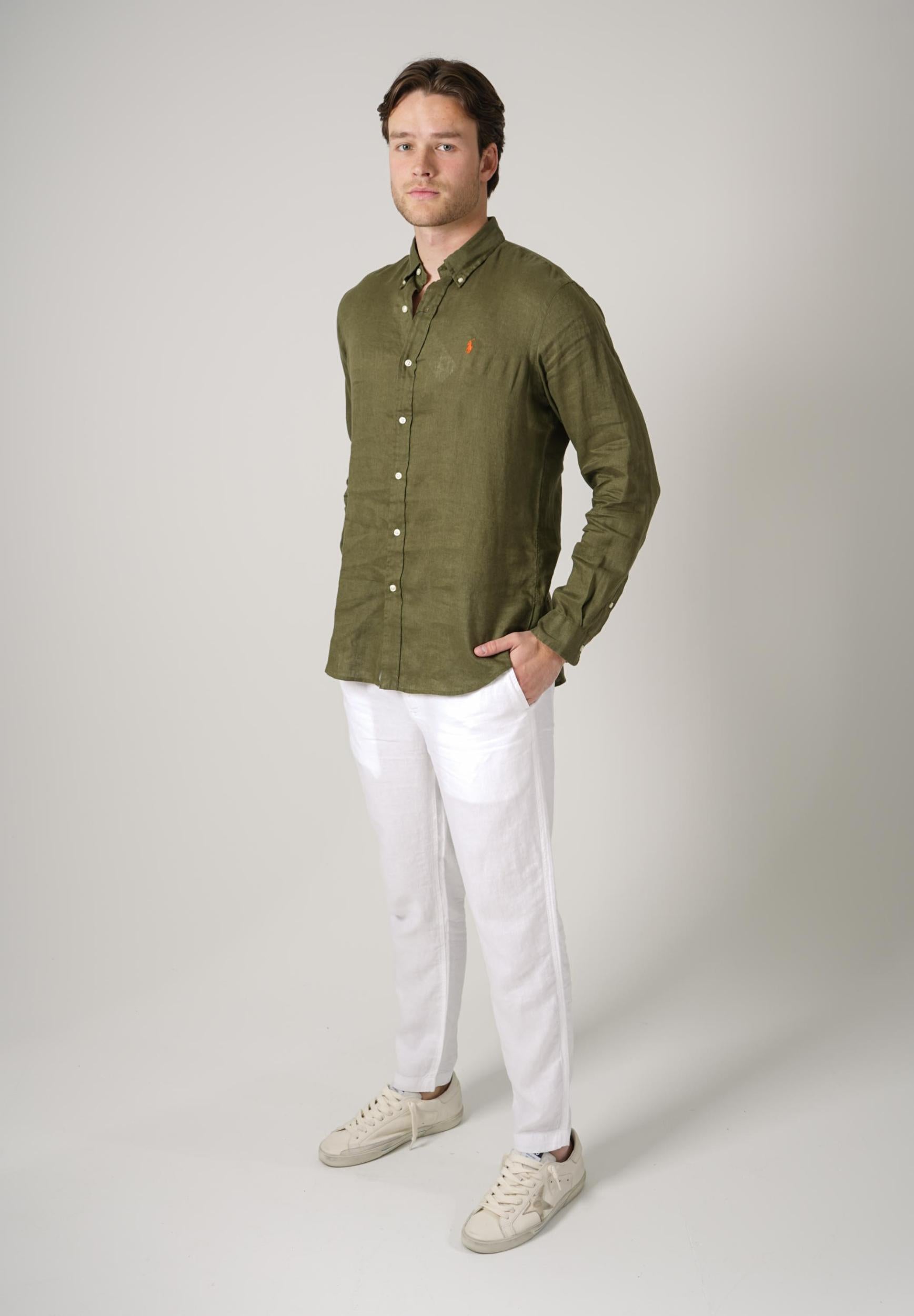 Ralph Lauren Custom Fit Linen  Shirt Green