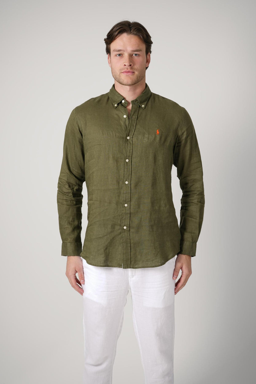 Ralph Lauren Custom Fit Linen  Shirt Green