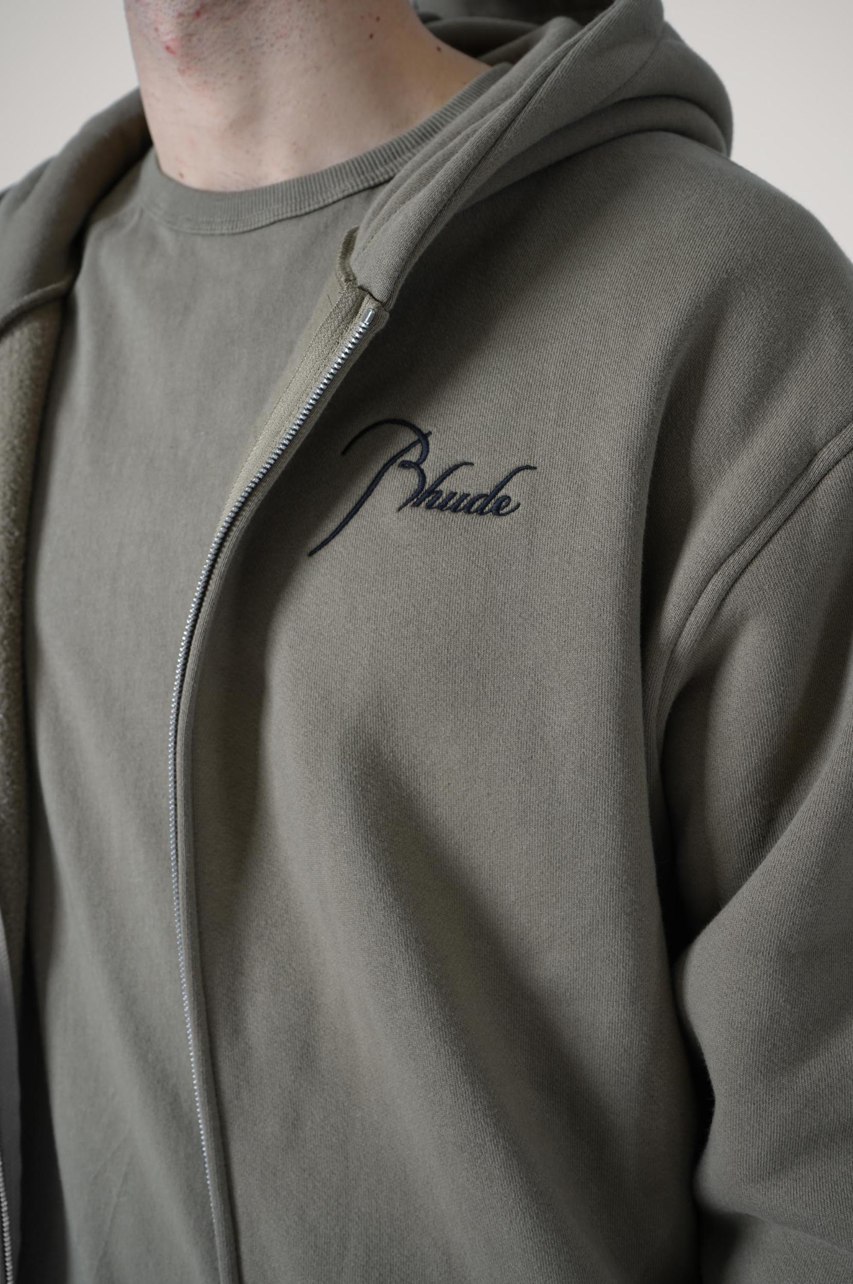 Rhude Classique Zip-Up Hoodie Moss Green