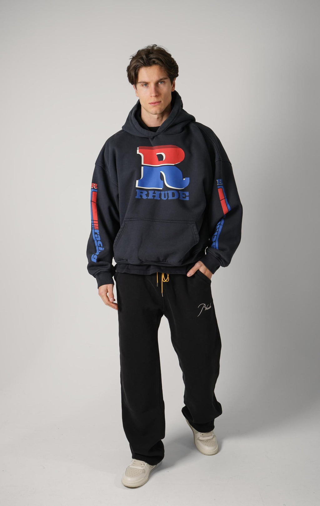 Rhude Split Petrol Logo Hoodie Black