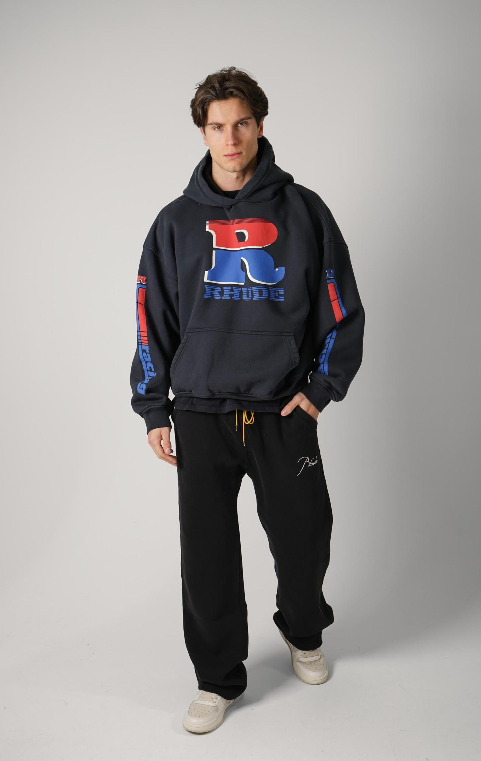 Rhude Split Petrol Logo Hoodie Black