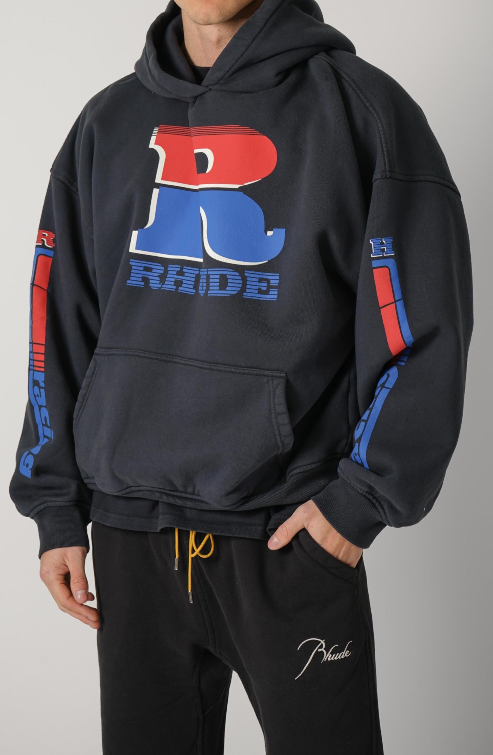 Rhude Split Petrol Logo Hoodie Black