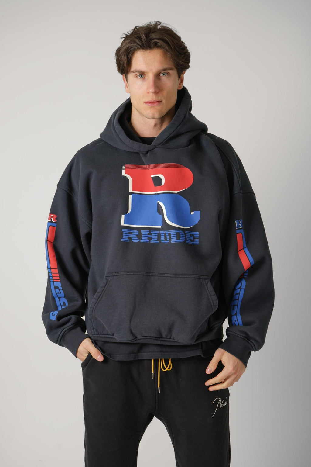 Rhude Split Petrol Logo Hoodie Black