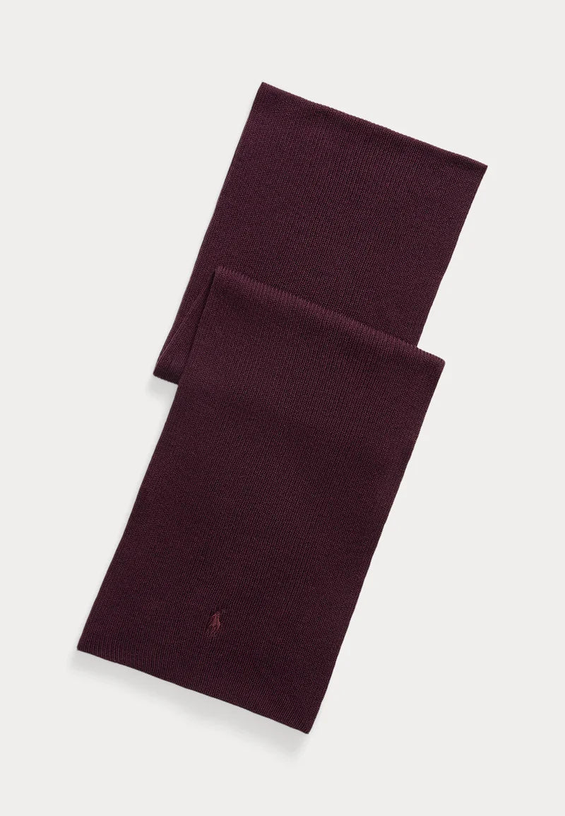 Ralph Lauren Signature Pony Wool Scarf – Merlot Wine Heather
