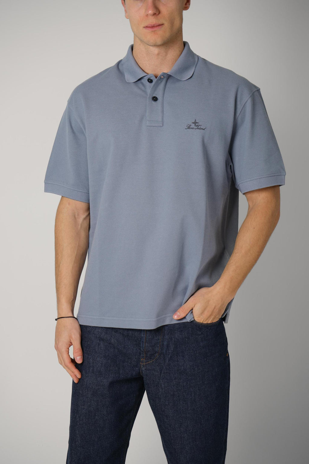 S0039 Stone Island Polo Blue Signature Logo