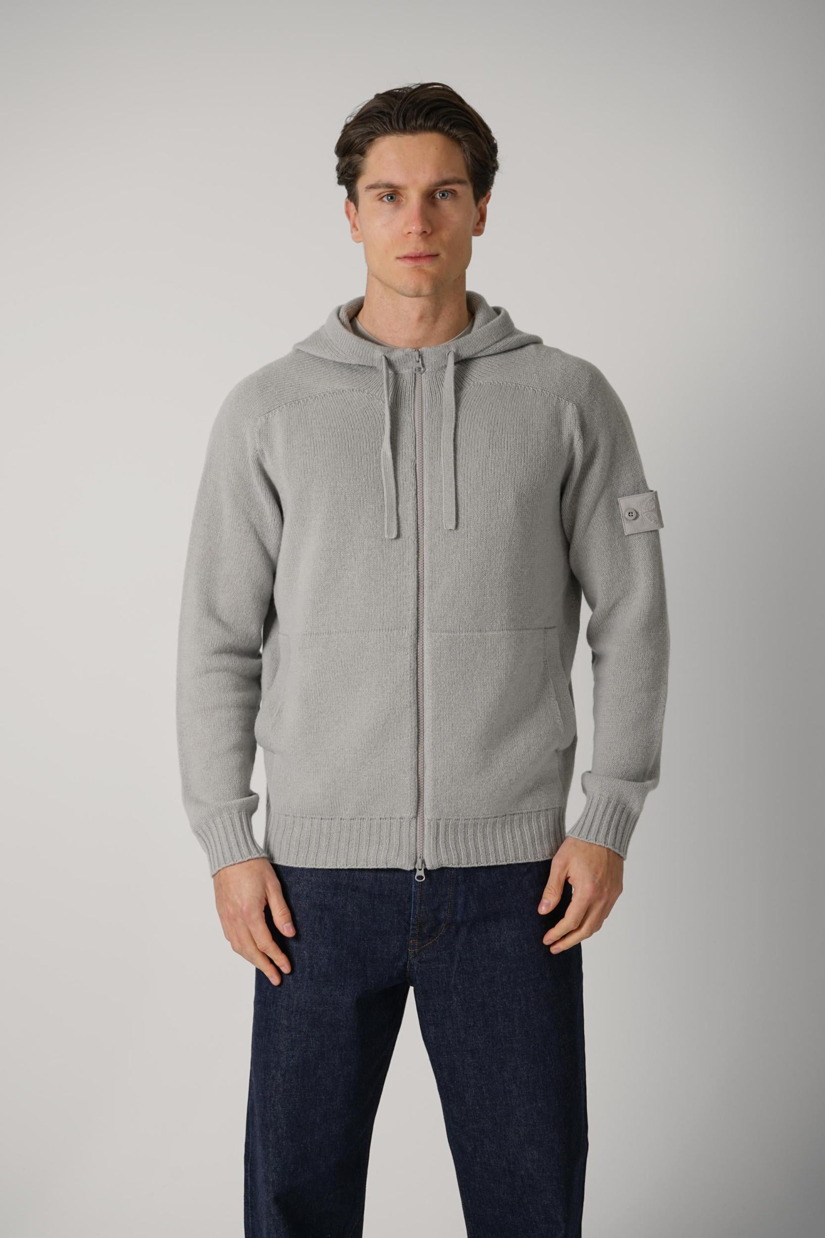 S01Ff Stone Island Cashmere Grey Zip Hoodie