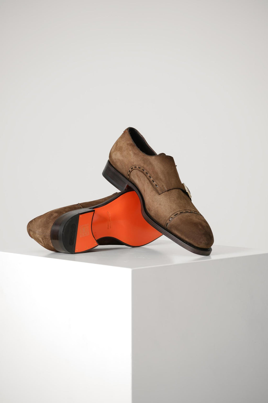 Santoni Archie Double-Buckle Suede Shoe Brown
