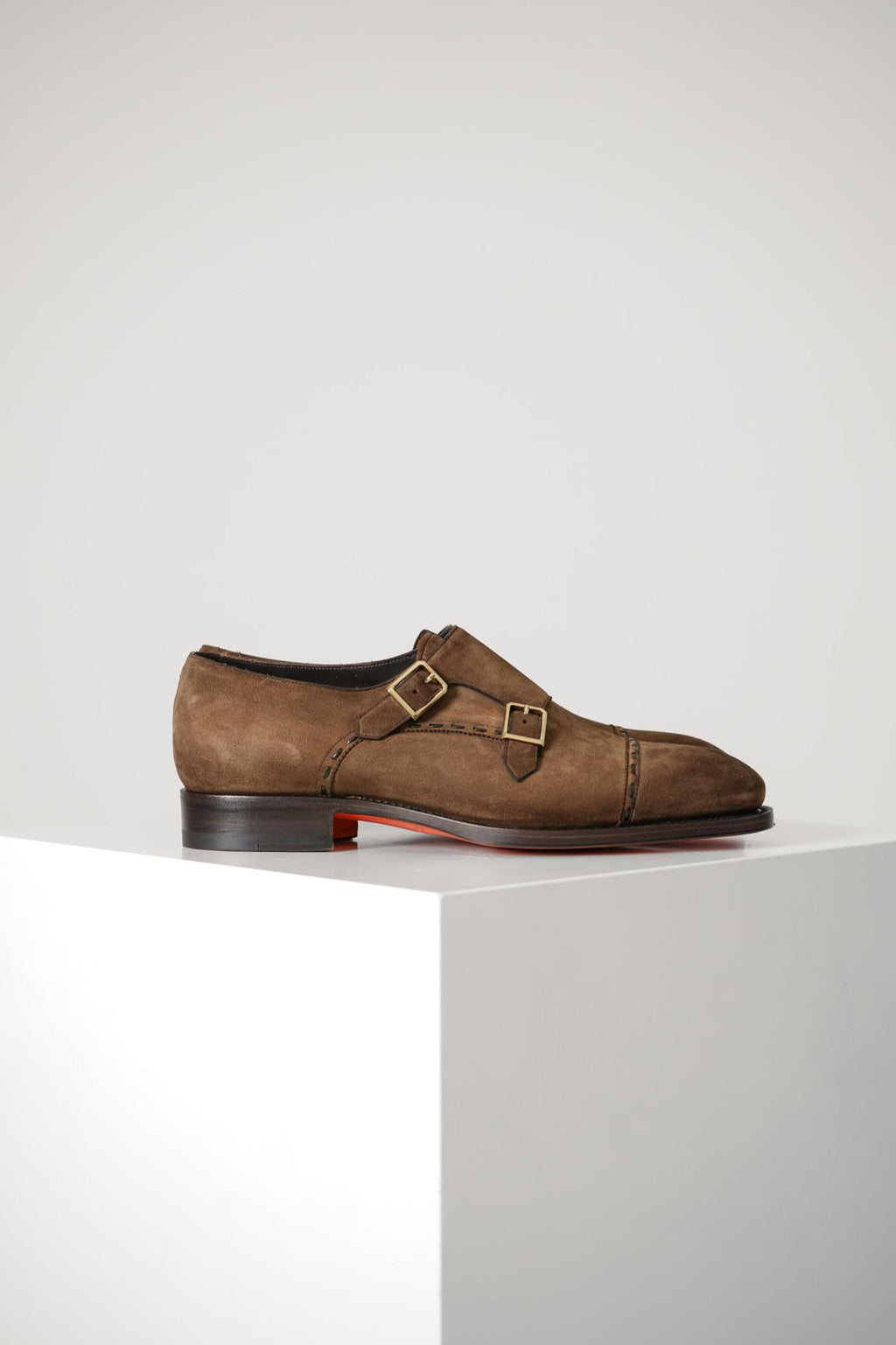 Santoni Archie Double-Buckle Suede Shoe Brown