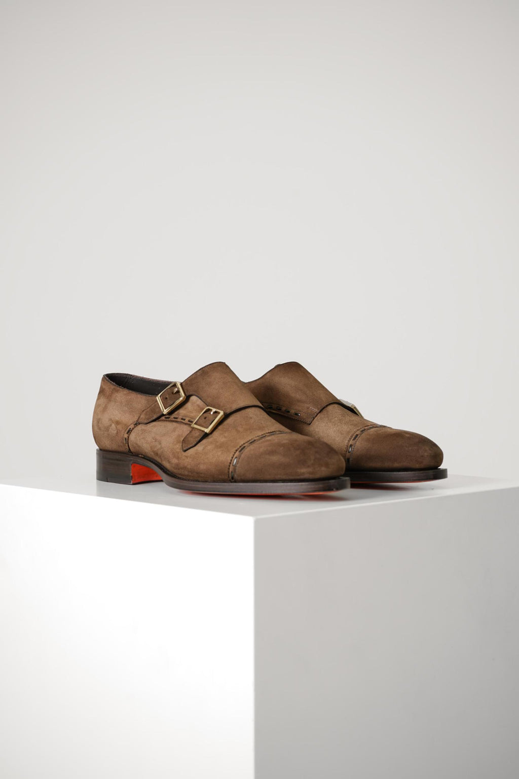 Santoni Archie Double-Buckle Suede Shoe Brown