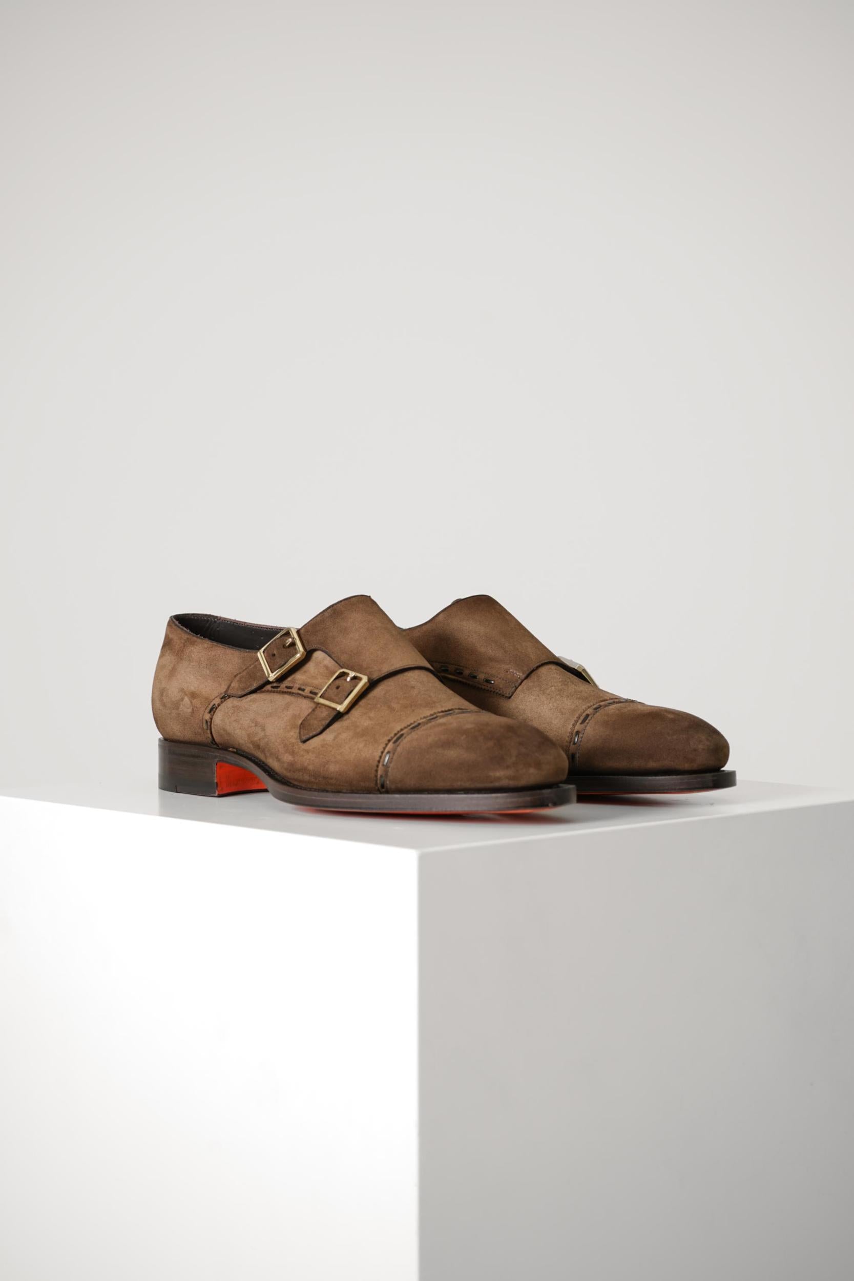 Santoni Archie Double-Buckle Suede Shoe Brown