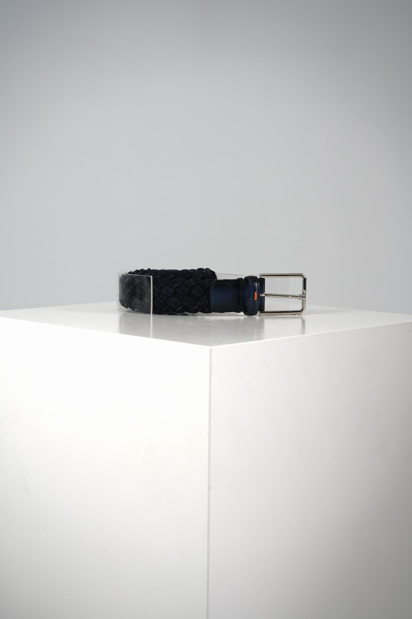 Santoni Braided Leather Belt Navy