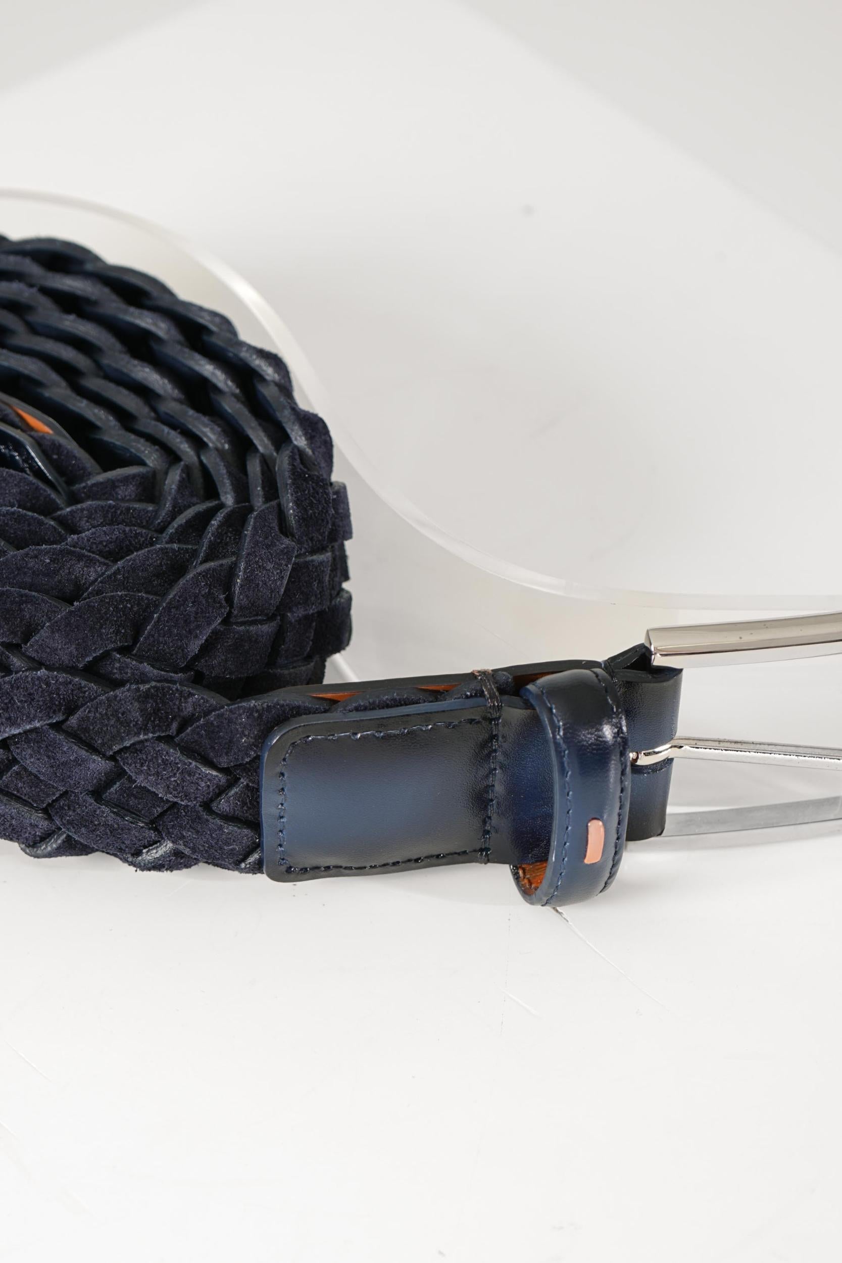 Santoni Braided Leather Belt Navy