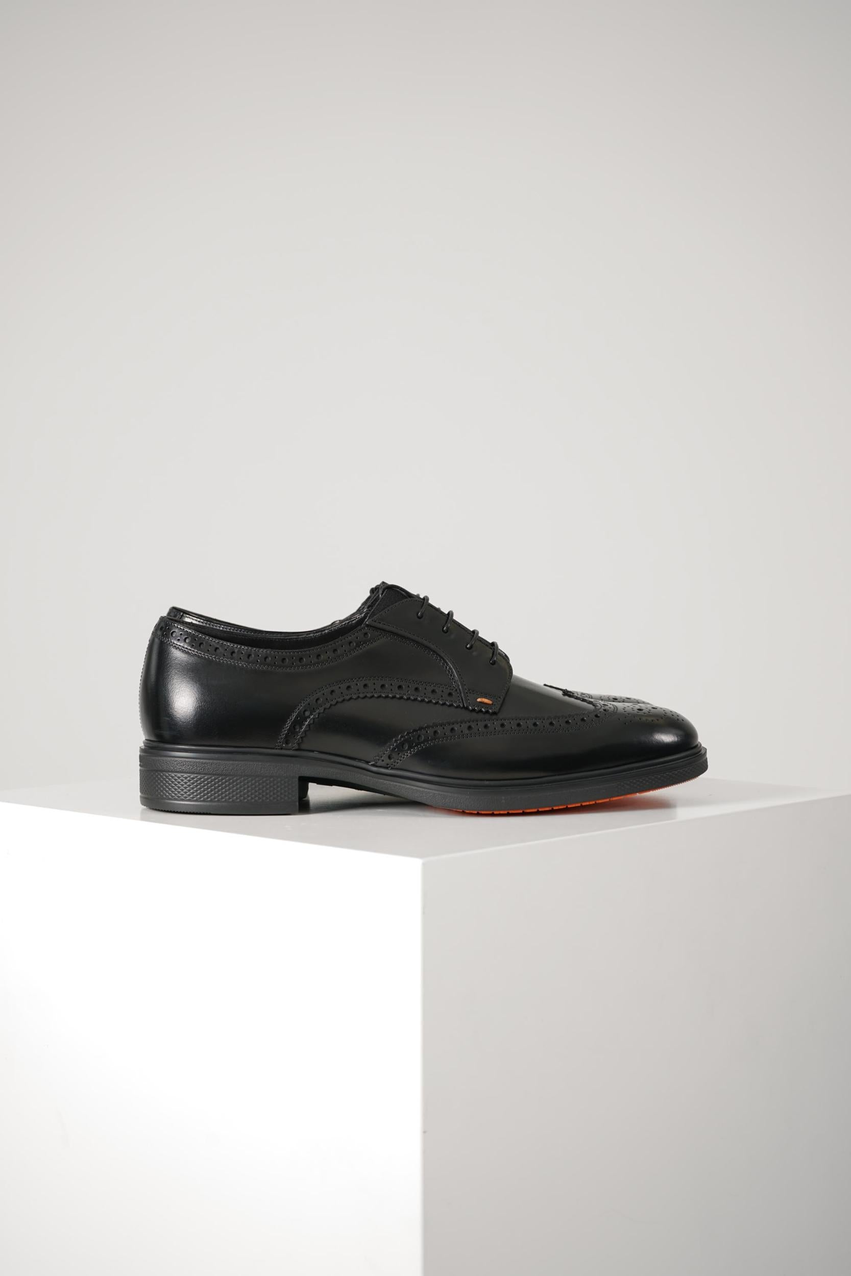 Santoni Leather Oxford Brogue Lace Up Shoe Black