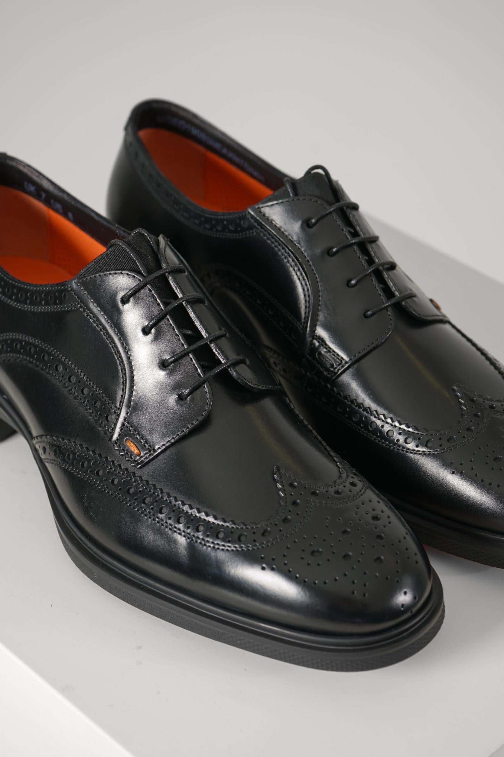 Santoni Leather Oxford Brogue Lace Up Shoe Black