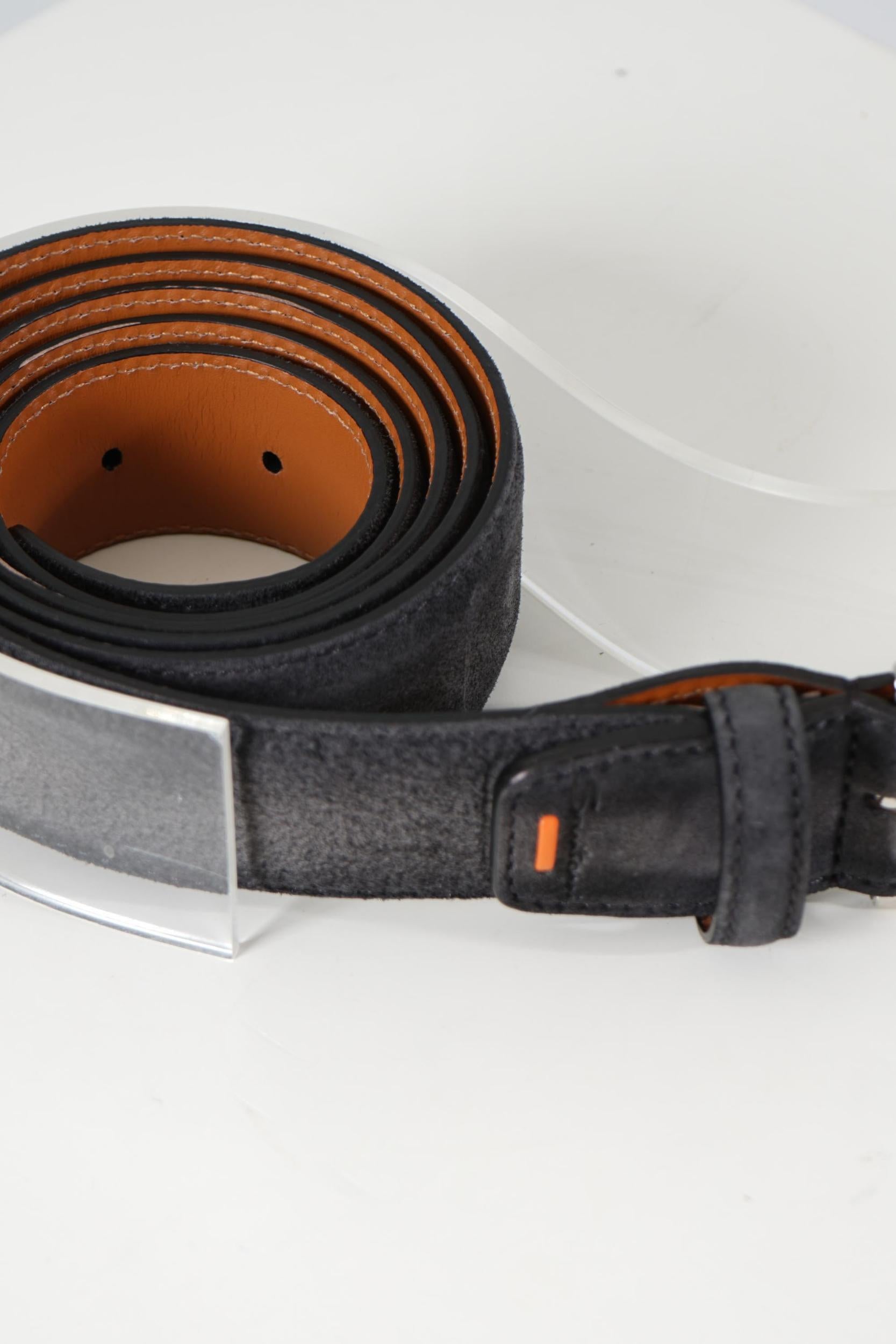 Santoni Suede Leather Belt Black