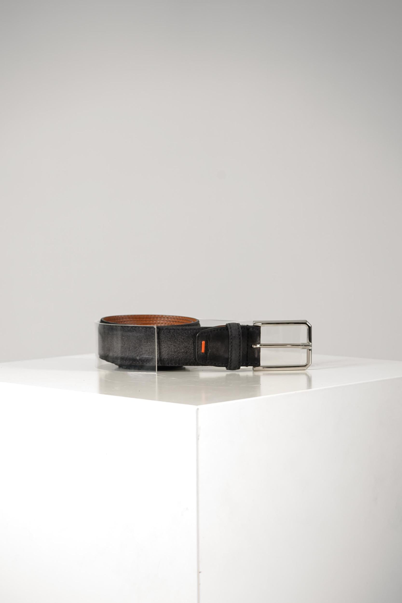 Santoni Suede Leather Belt Black