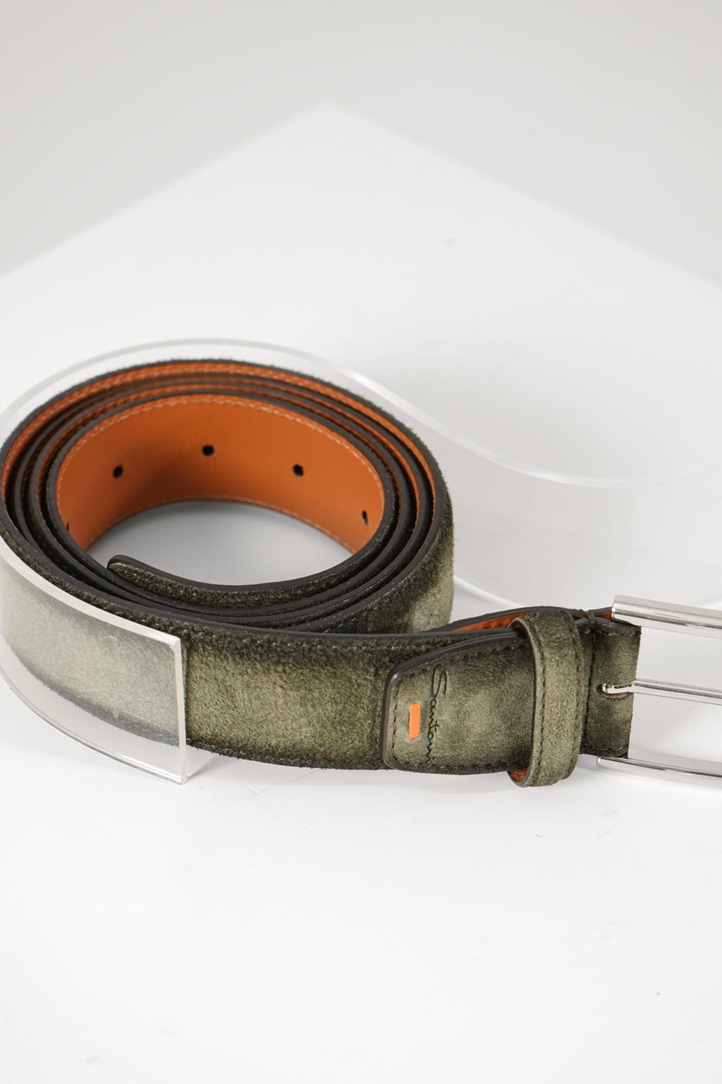 Santoni Suede Leather Belt Green