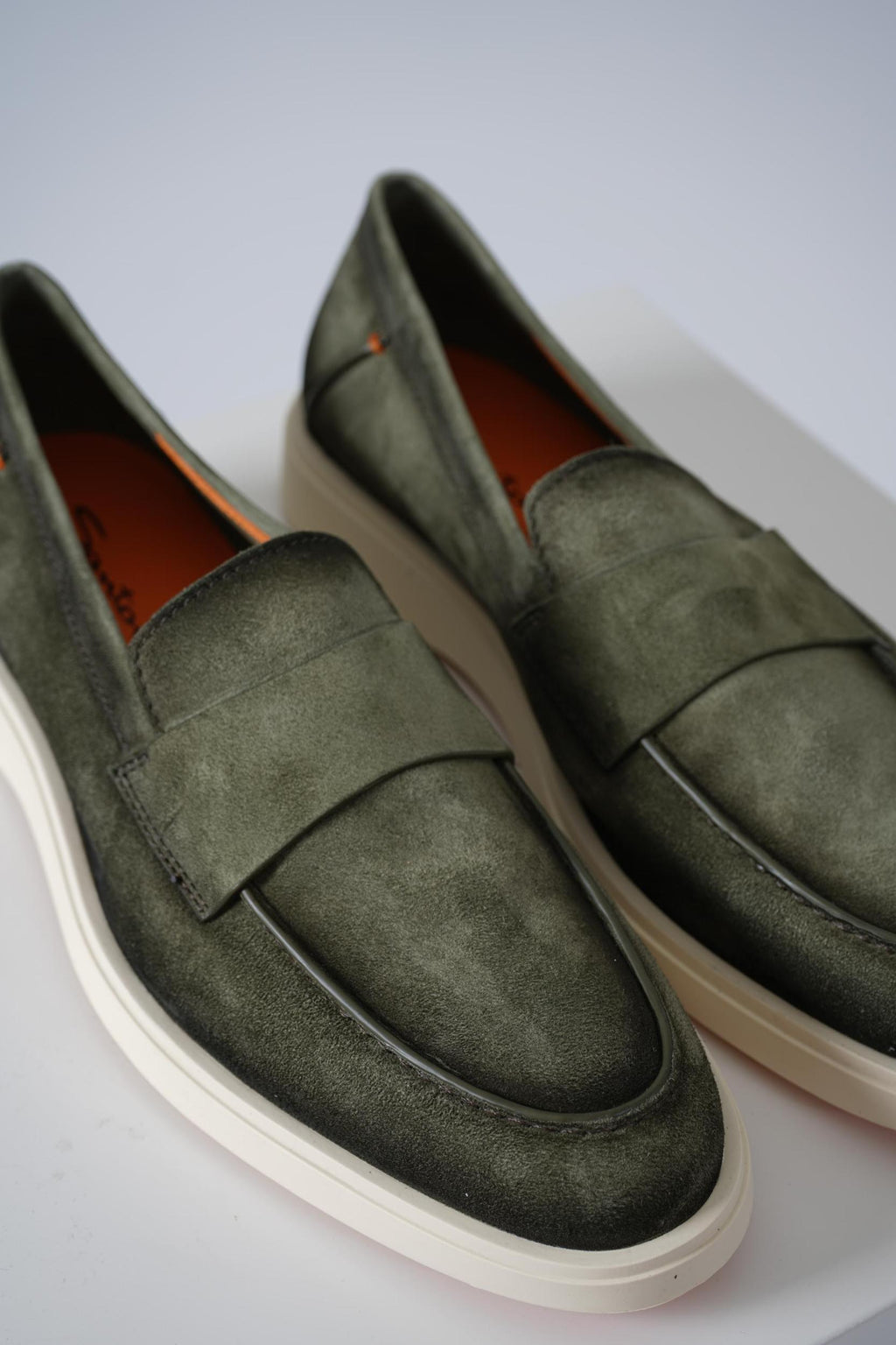 Santoni Suede Penny Loafer Green
