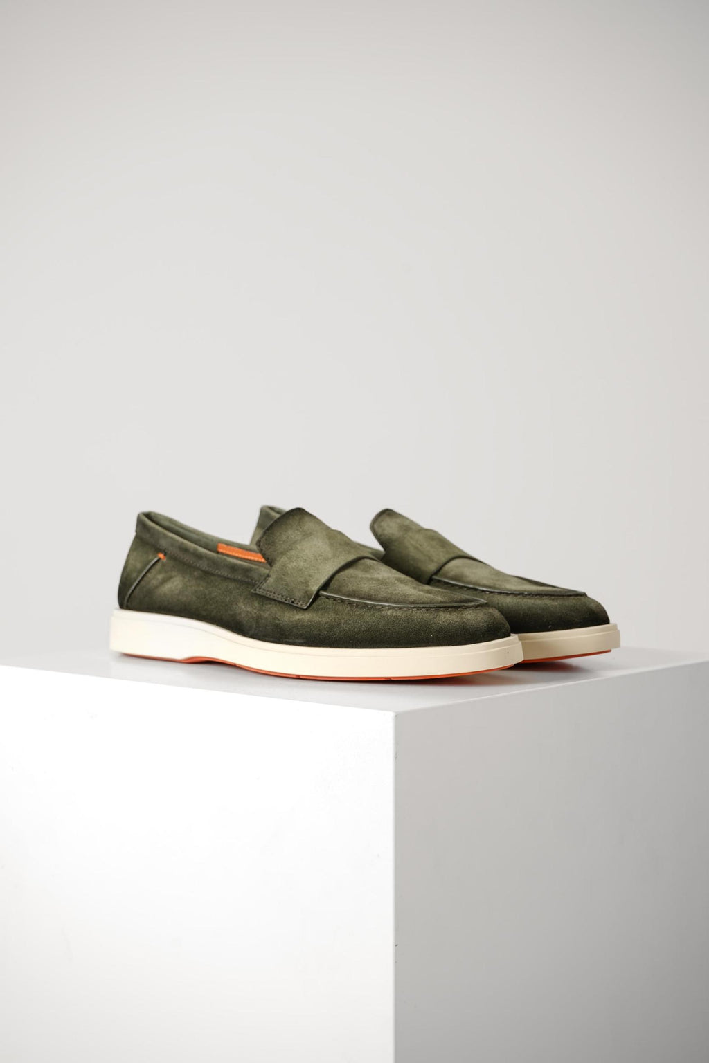 Santoni Suede Penny Loafer Green