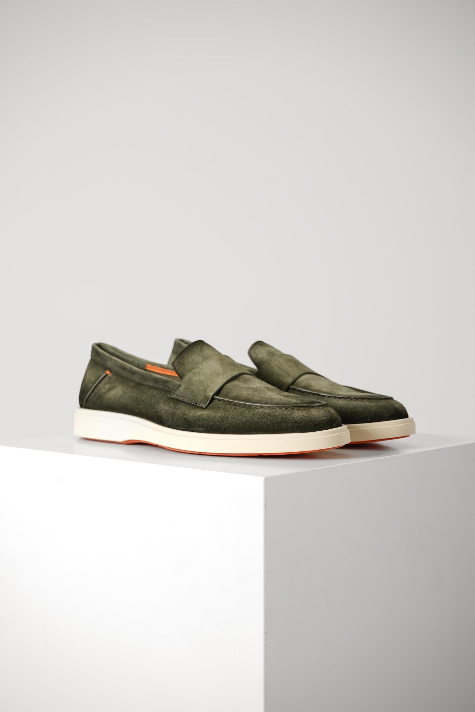 Santoni Suede Penny Loafer Green