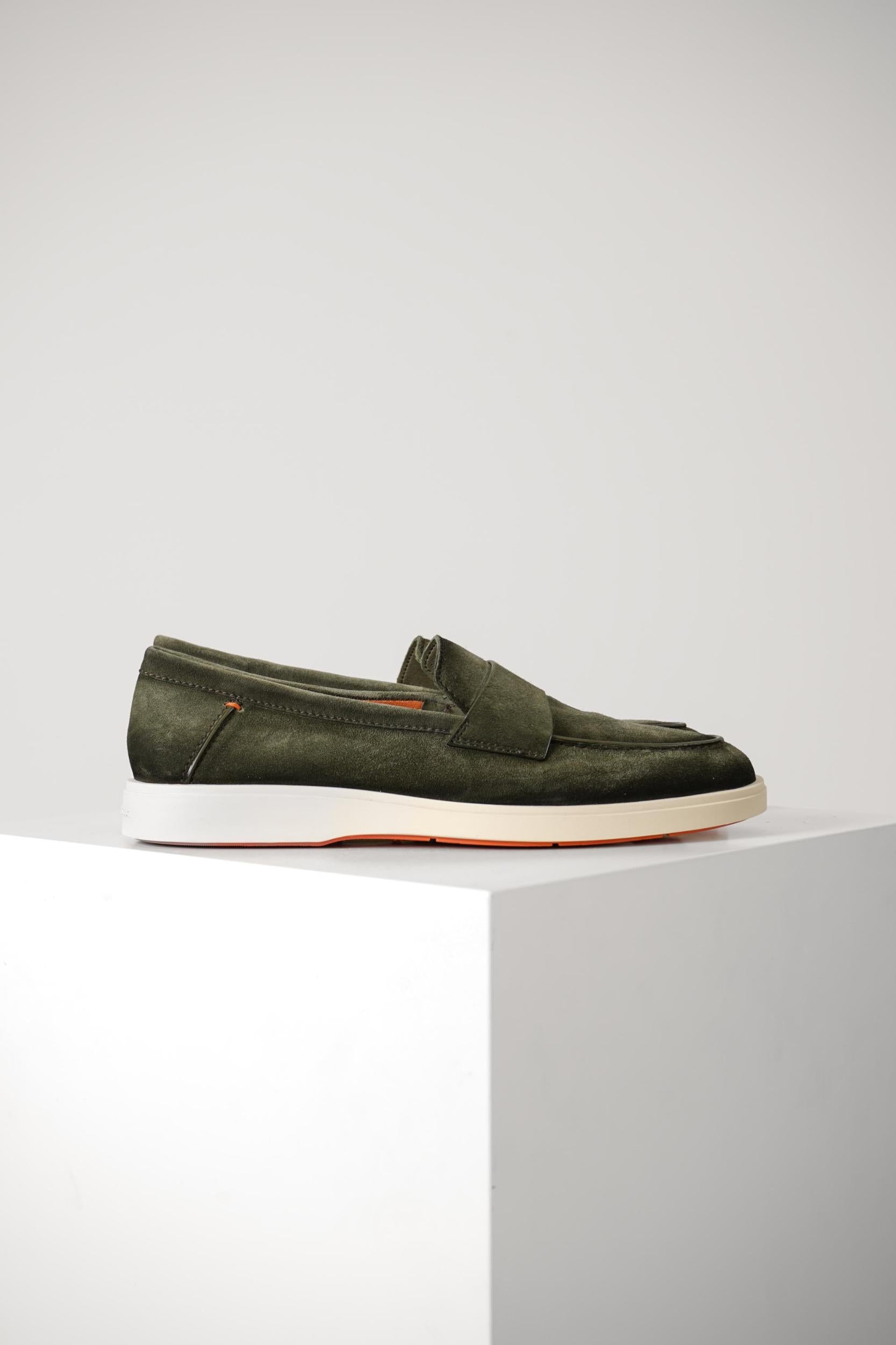 Santoni Suede Penny Loafer Green