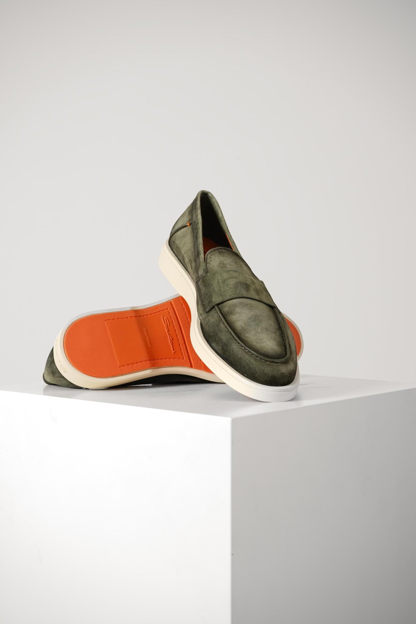Santoni Suede Penny Loafer Green