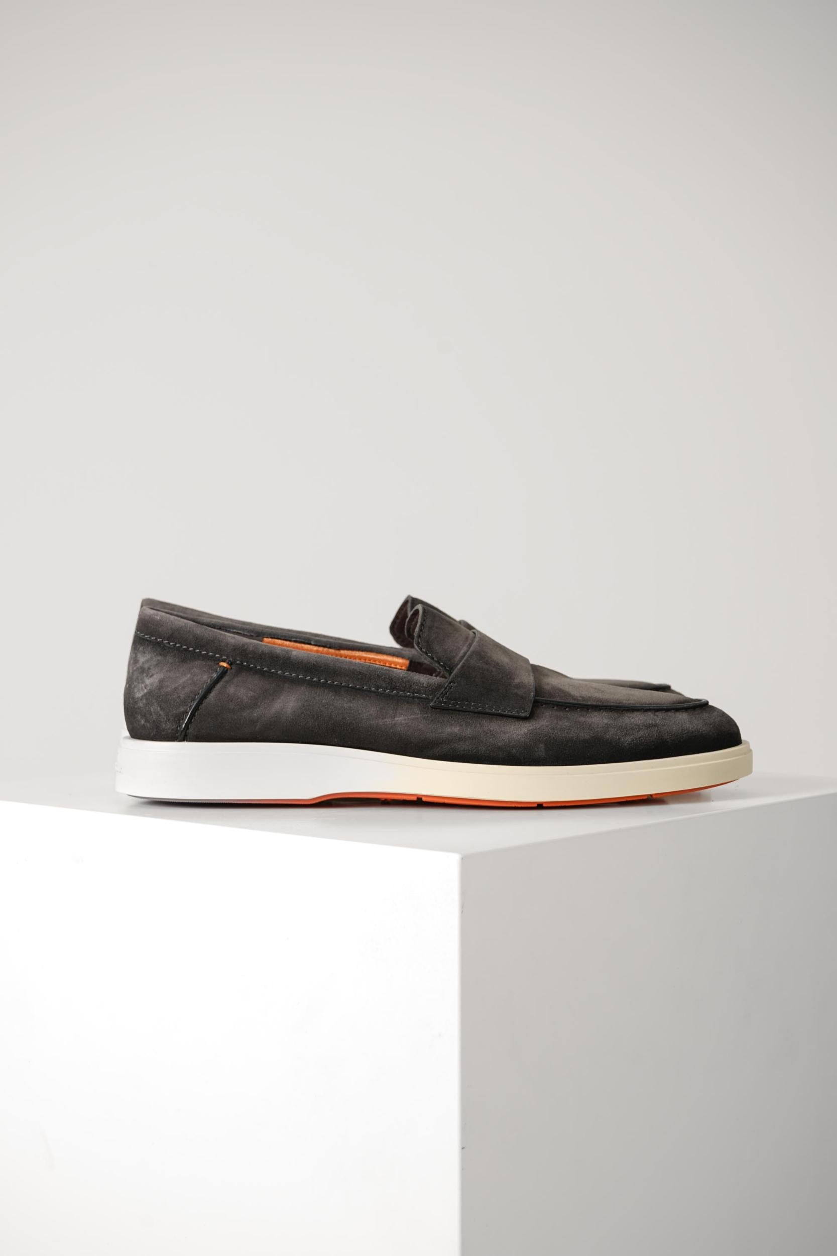 Santoni Suede Penny Loafer Grey