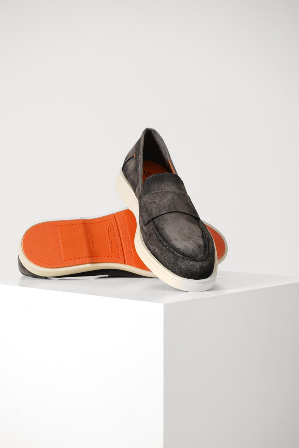 Santoni Suede Penny Loafer Grey