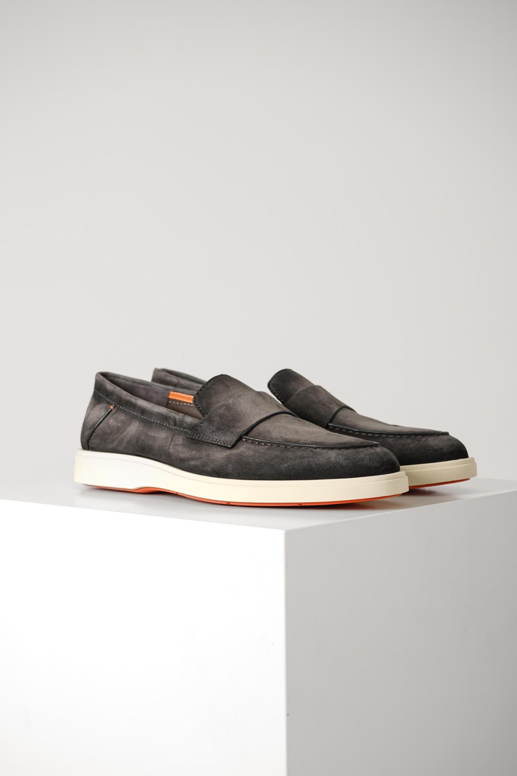 Santoni Suede Penny Loafer Grey