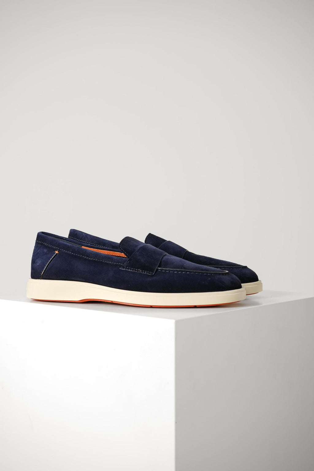 Santoni Suede Penny Loafer Navy