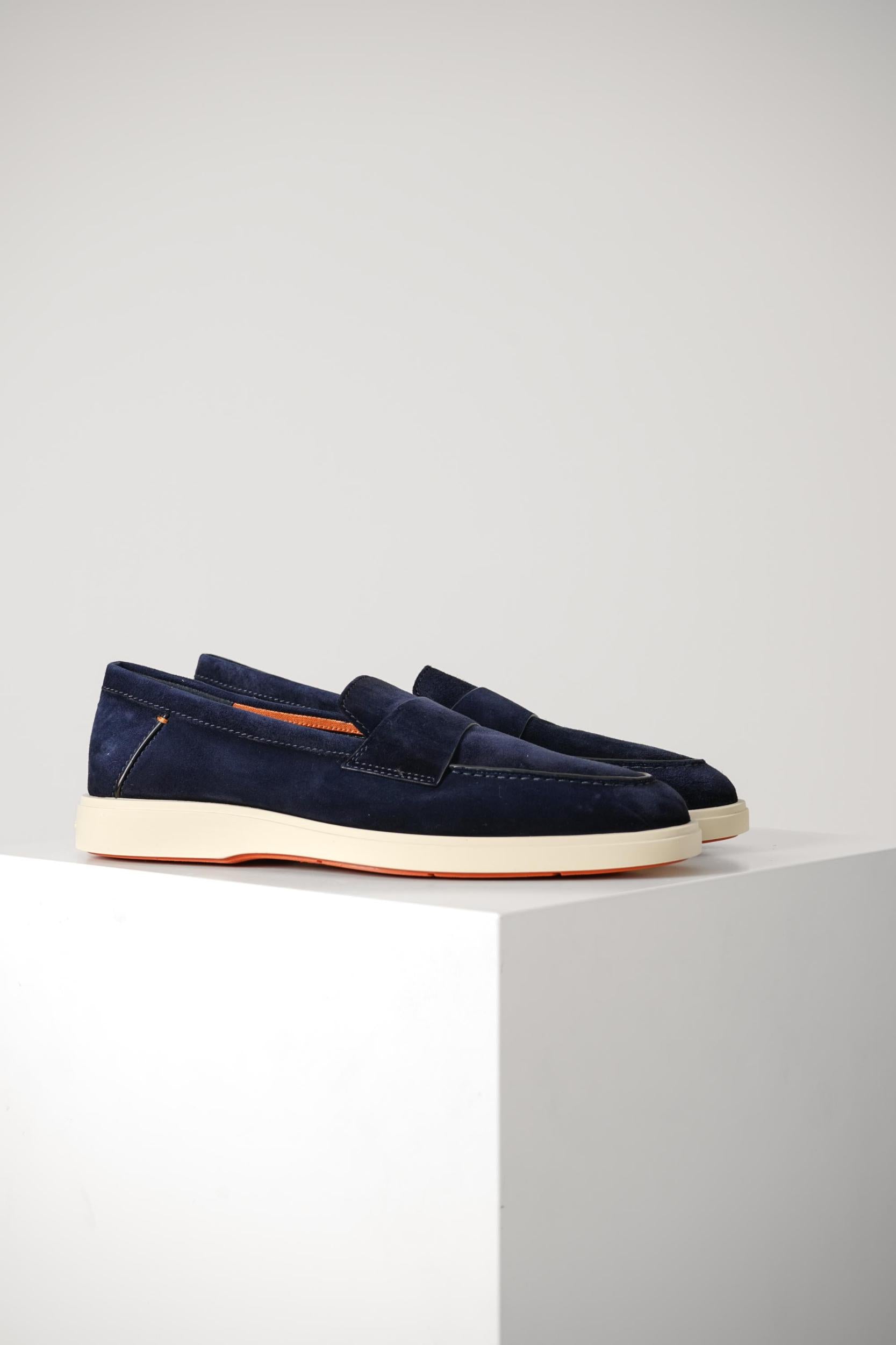 Santoni Suede Penny Loafer Navy