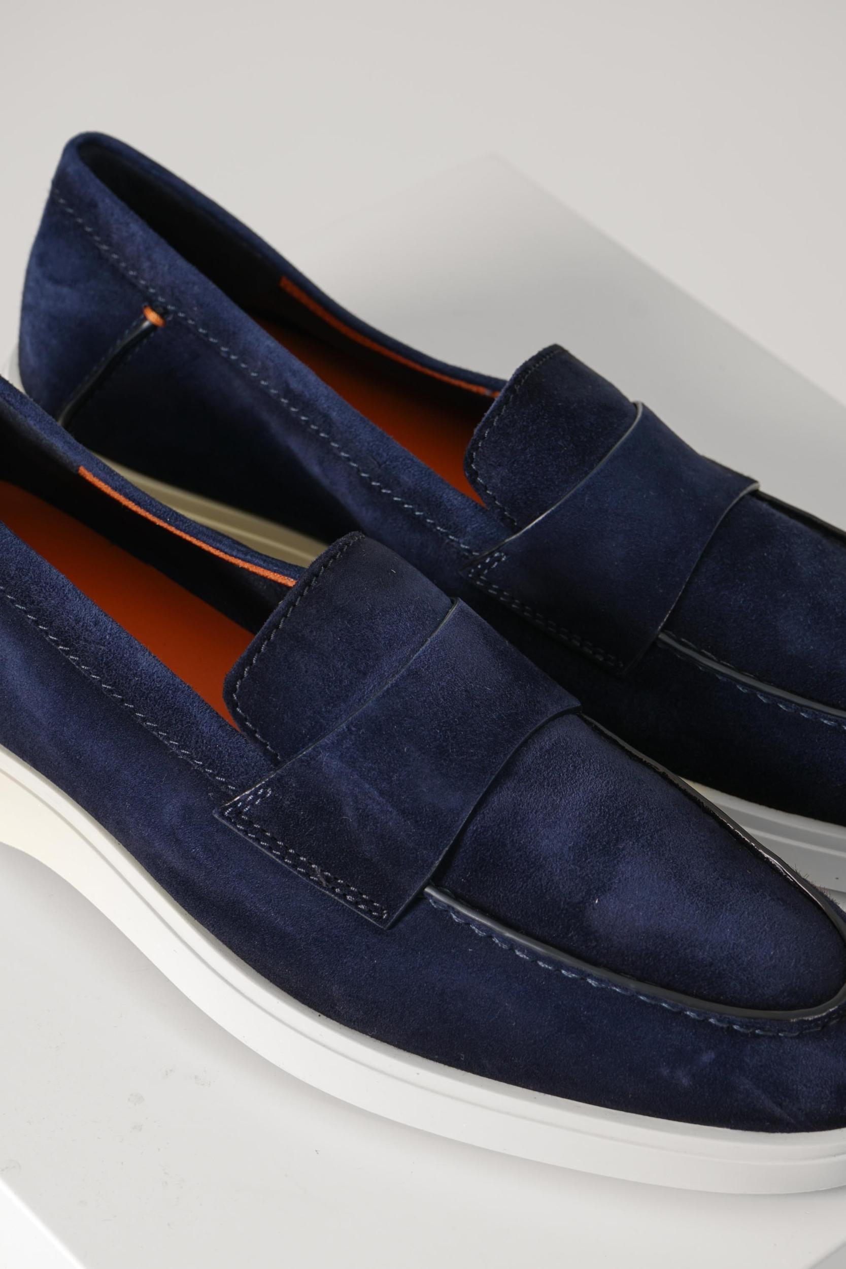Santoni Suede Penny Loafer Navy