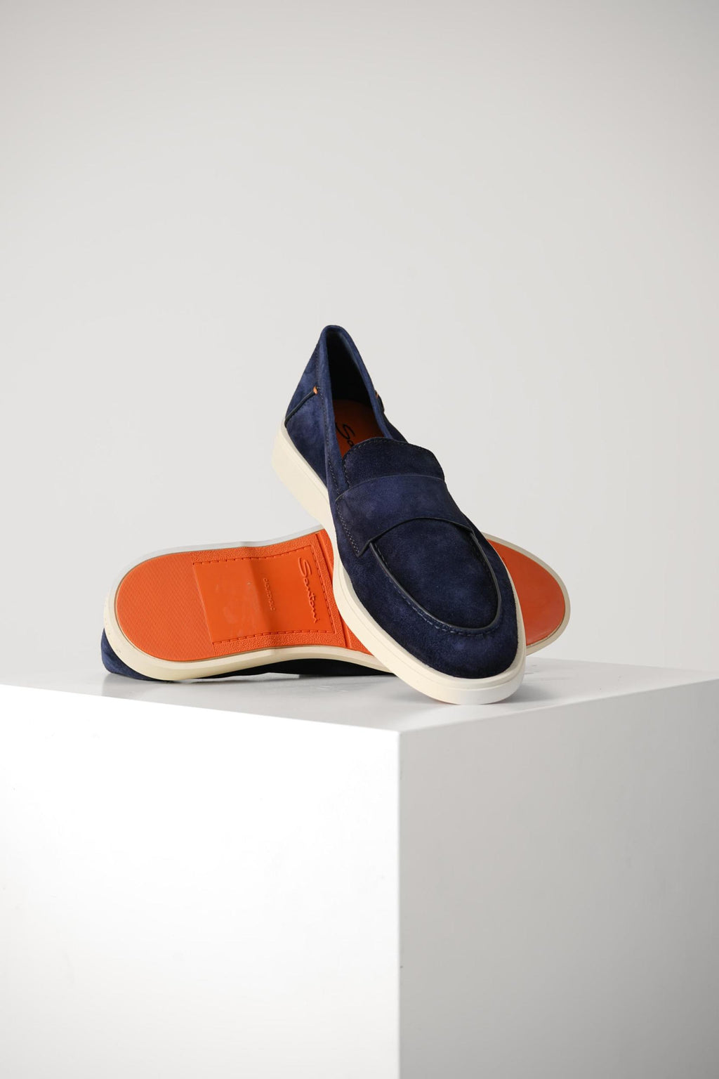 Santoni Suede Penny Loafer Navy