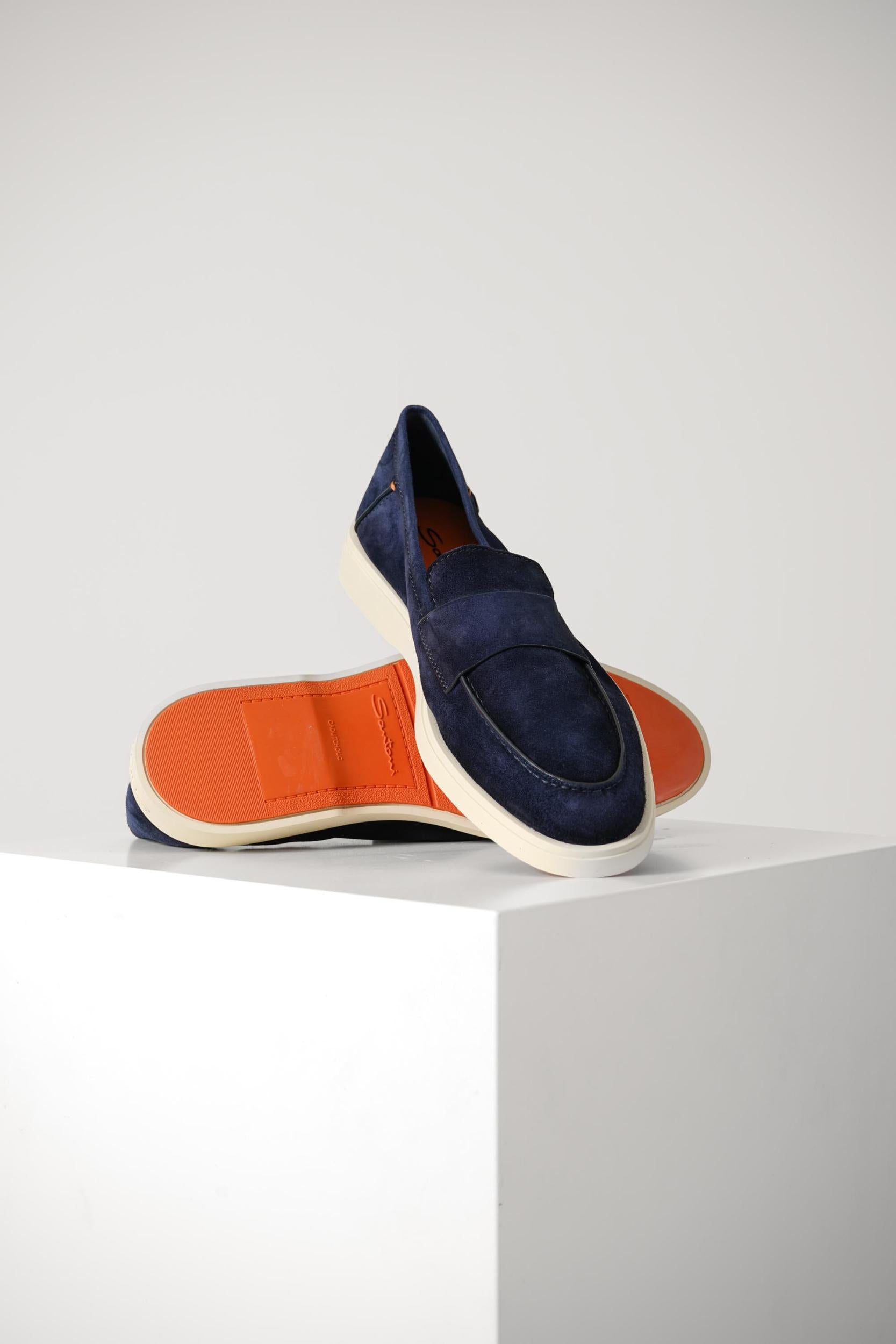 Santoni Suede Penny Loafer Navy