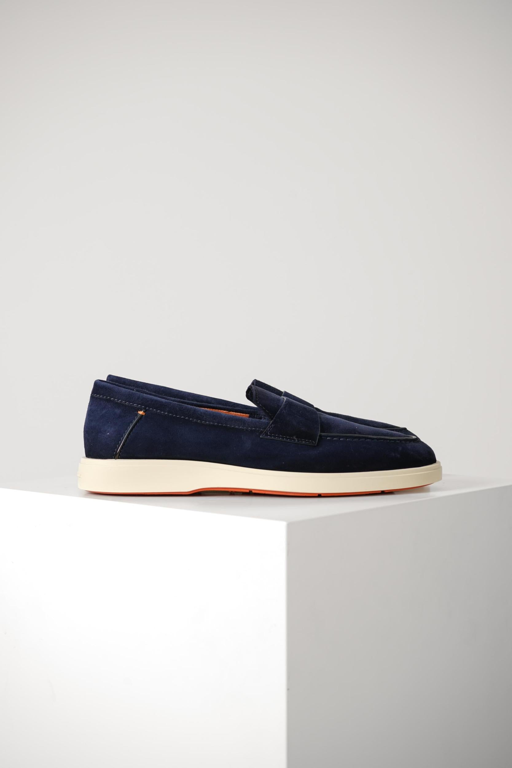 Santoni Suede Penny Loafer Navy
