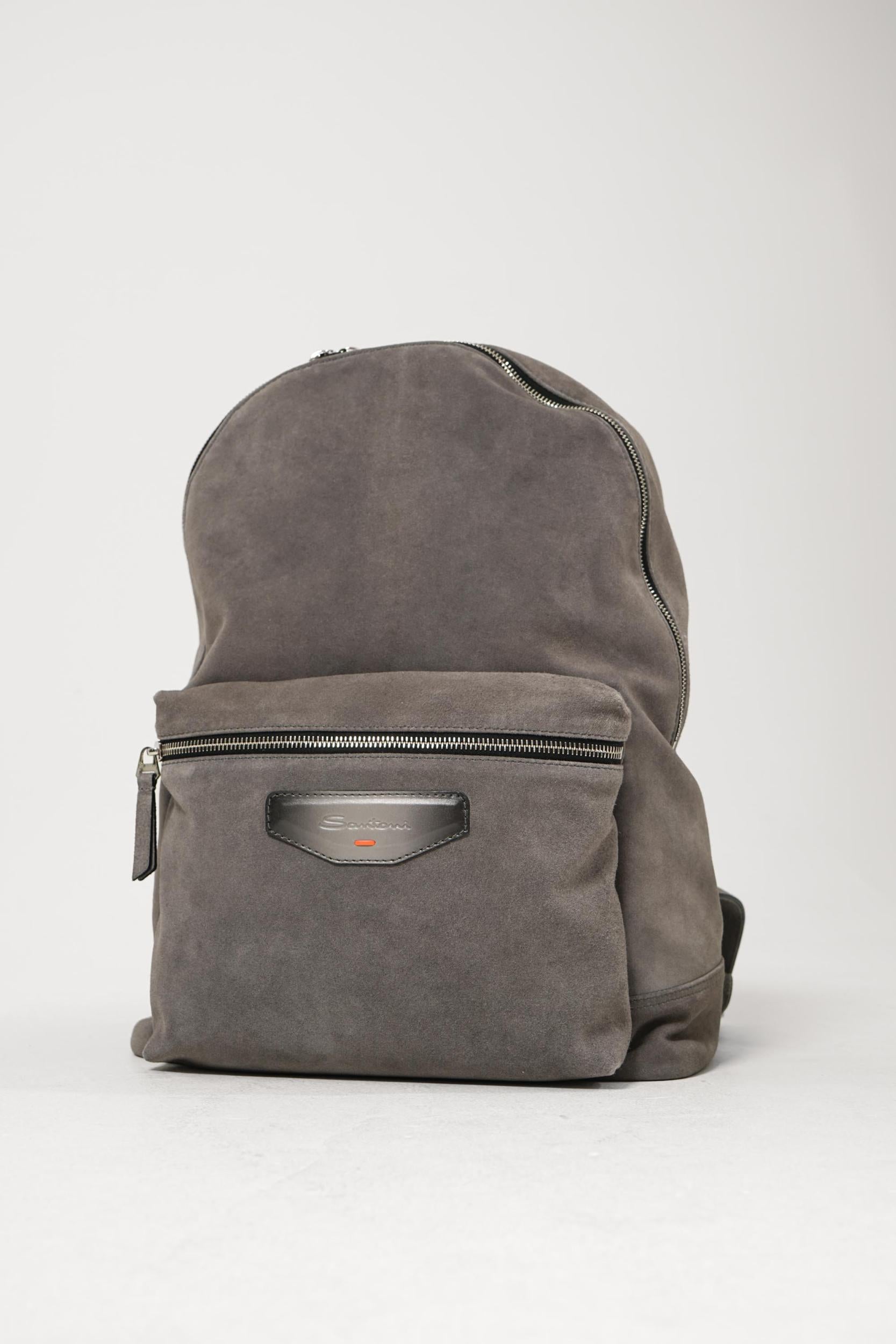 Santoni Tumbled Leather Backpack Anthracite