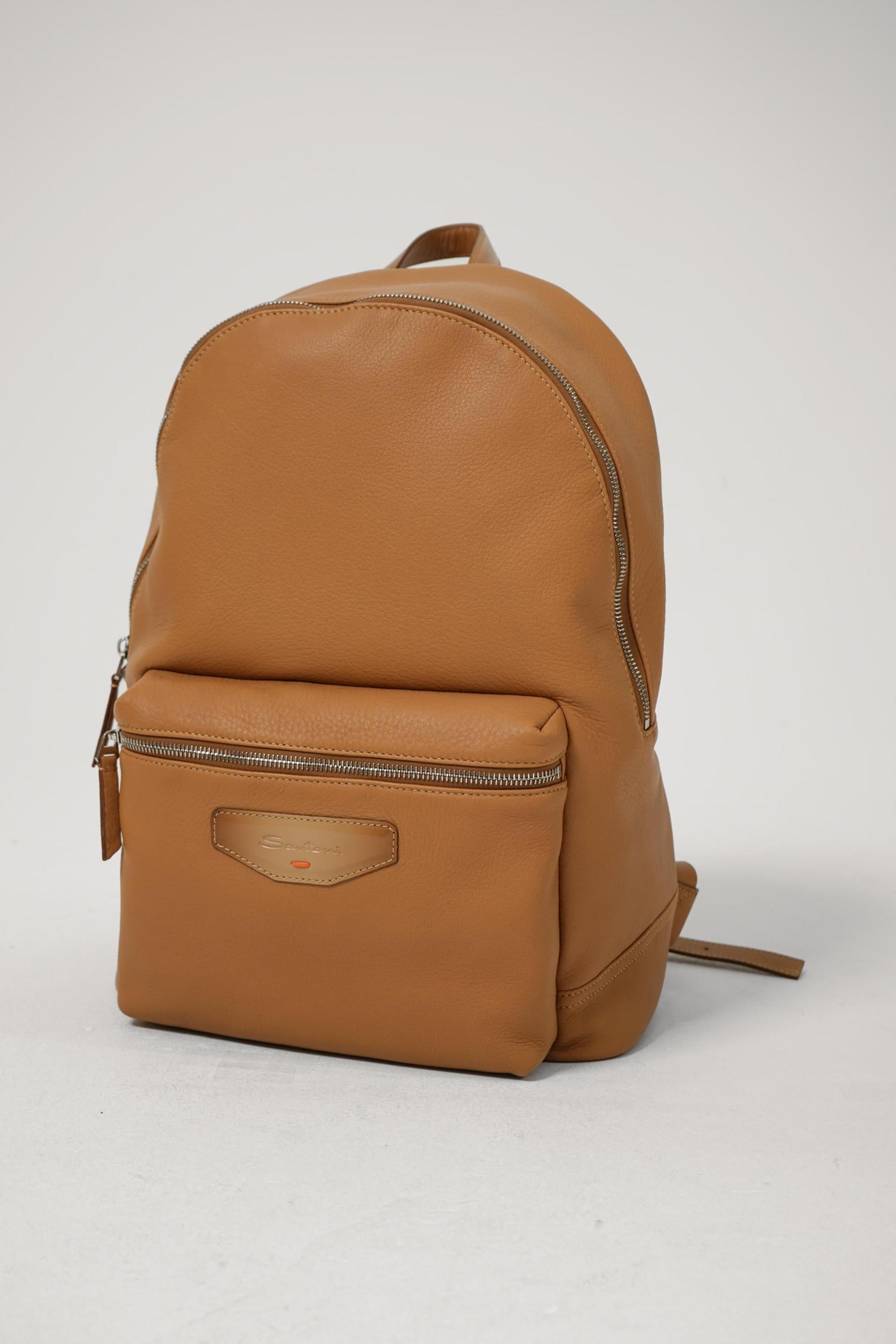 Santoni Tumbled Leather Backpack Brown