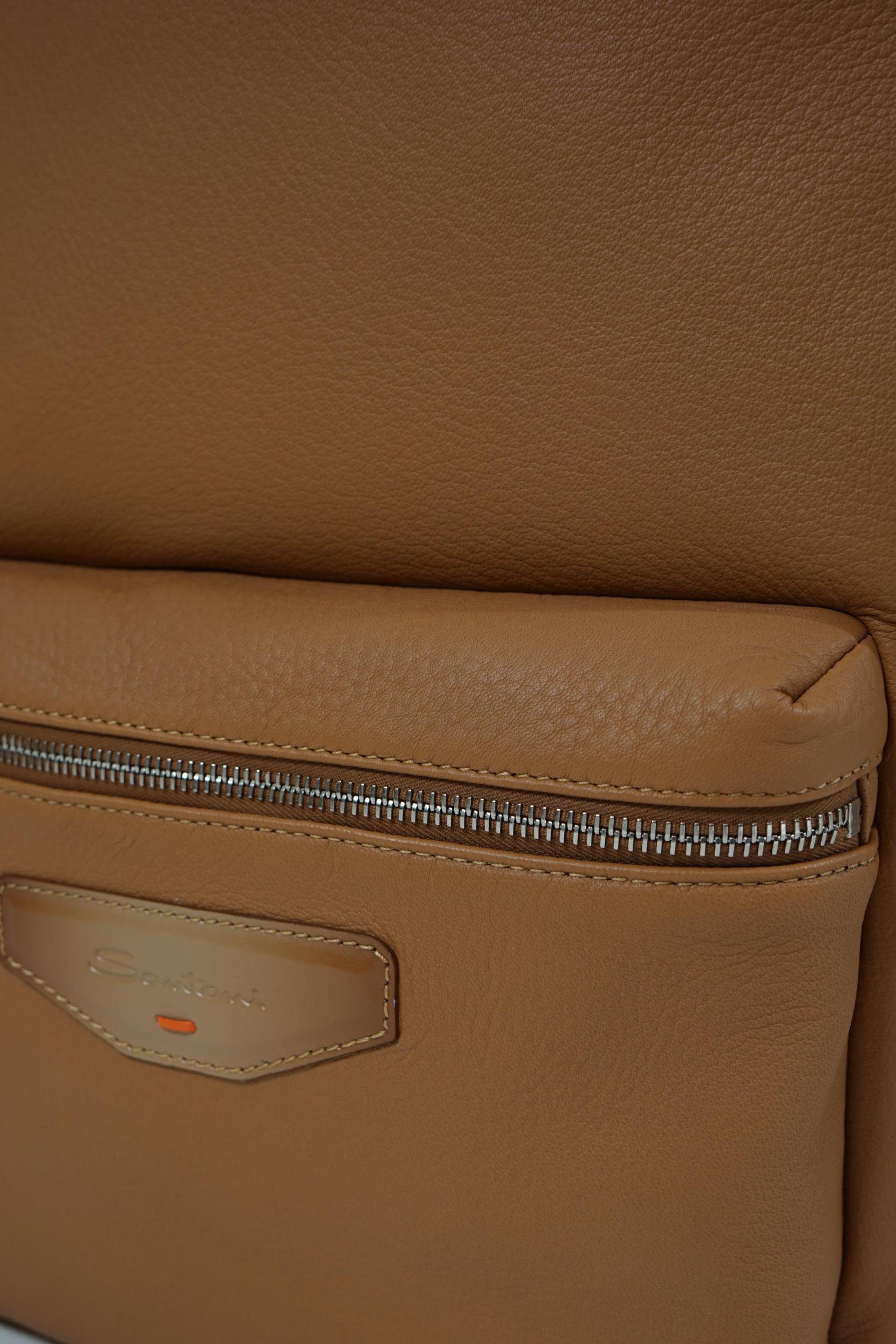 Santoni Tumbled Leather Backpack Brown