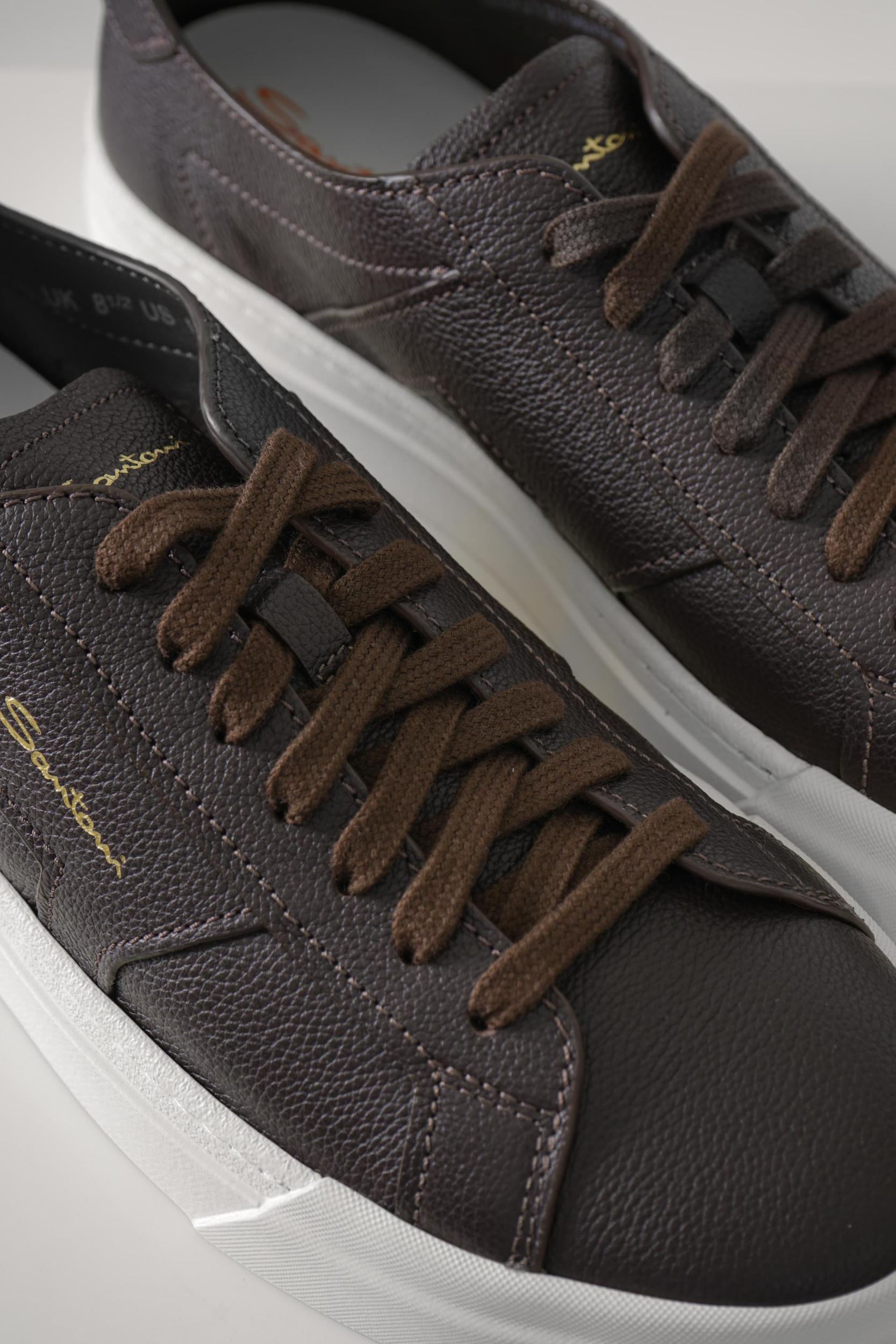 Santoni Tumbled Leather Double Buckle Sneaker Dark Brown