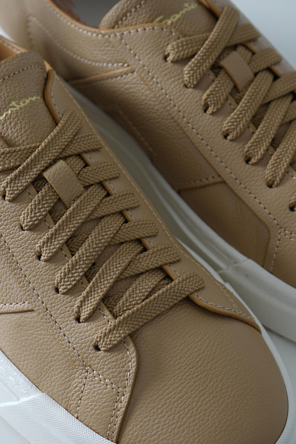 Santoni Tumbled Leather Double Buckle Sneaker Light Brown