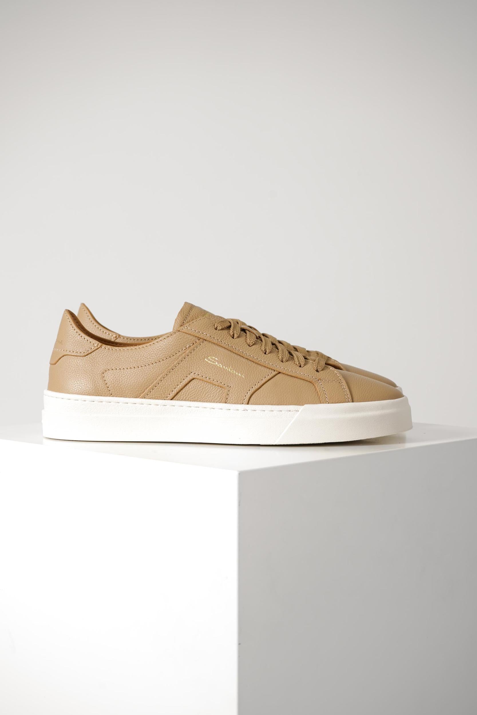 Santoni Tumbled Leather Double Buckle Sneaker Light Brown