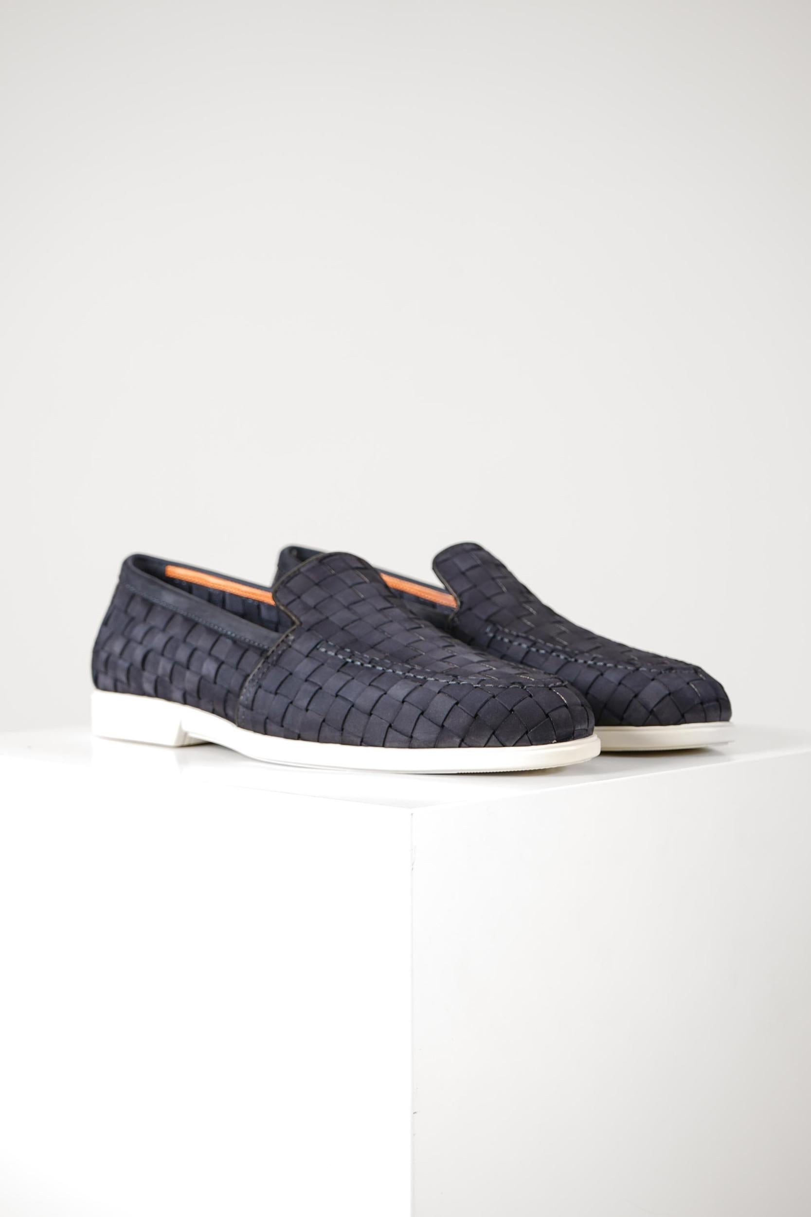 Santoni Woven Slip-On Loafers Navy