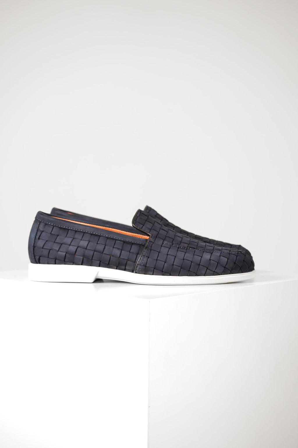 Santoni Woven Slip-On Loafers Navy