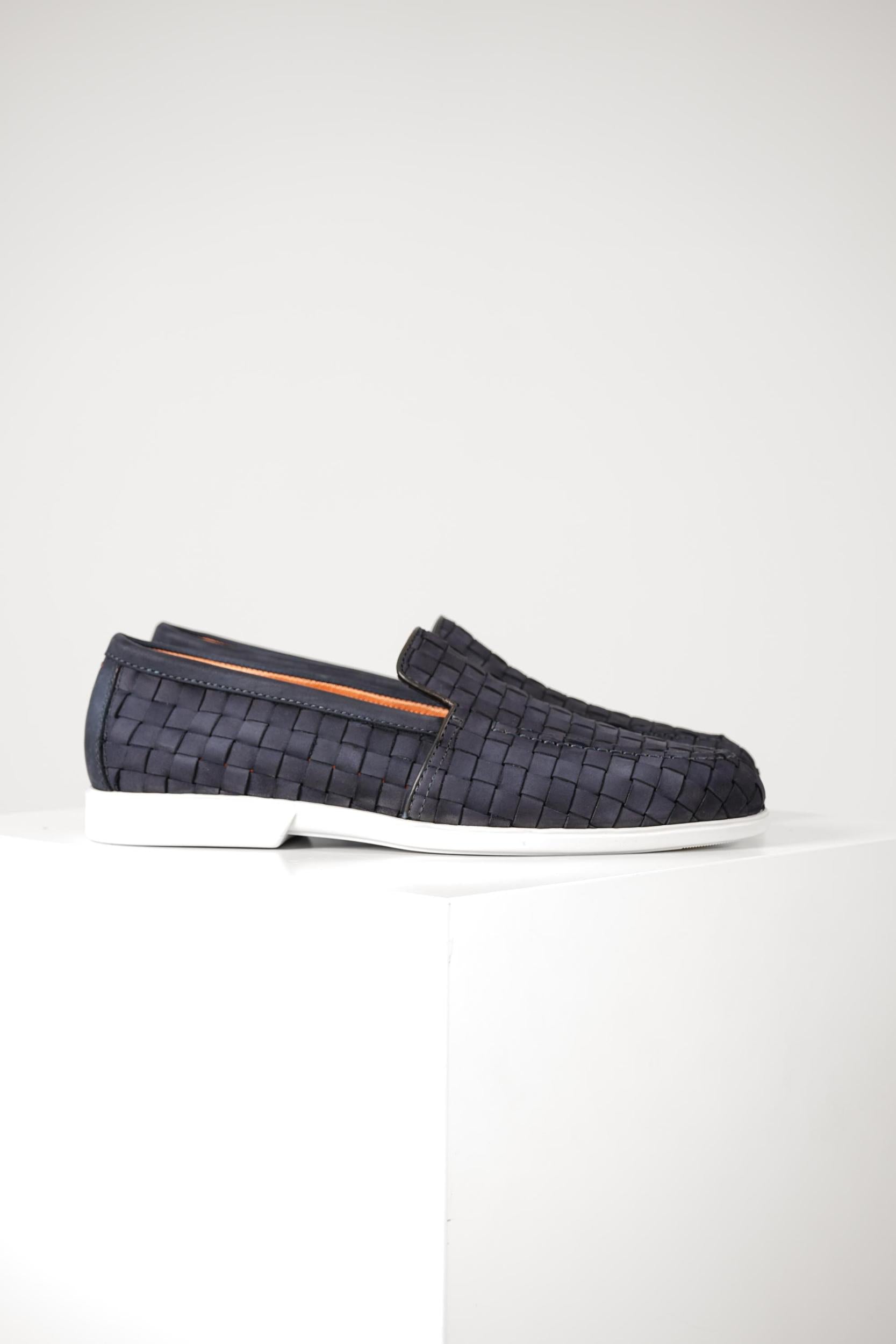 Santoni Woven Slip-On Loafers Navy