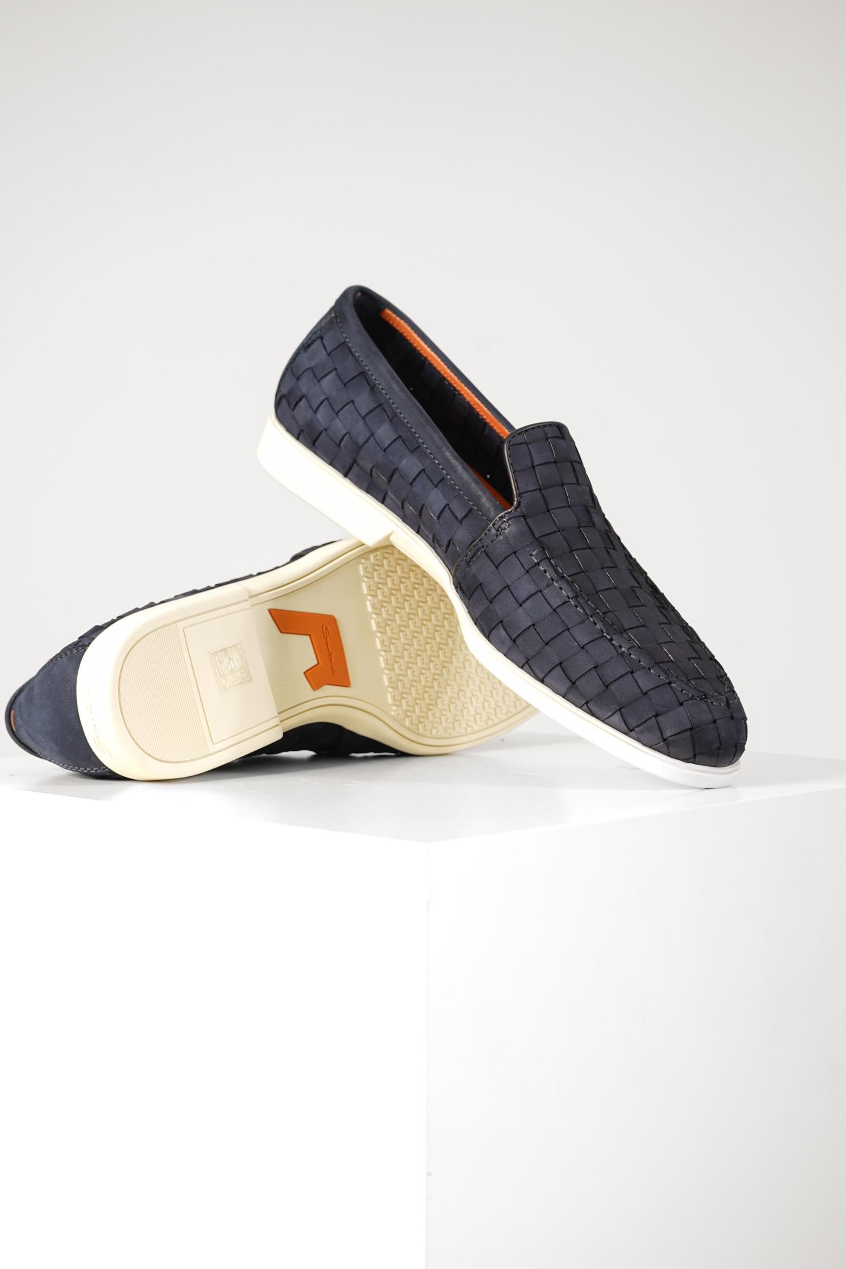 Santoni Woven Slip-On Loafers Navy