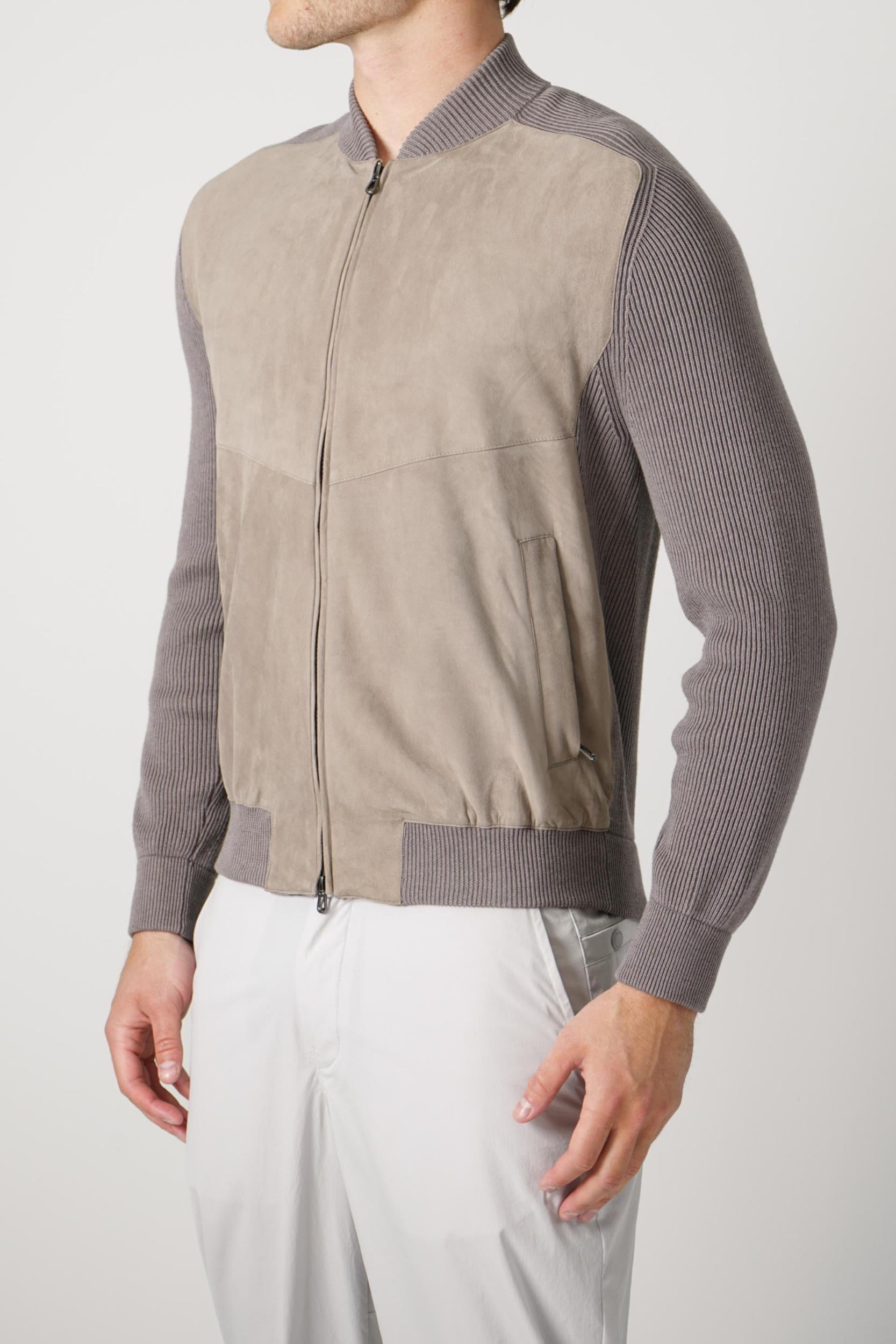 Sease Knit Leather Bomber Lead Grey