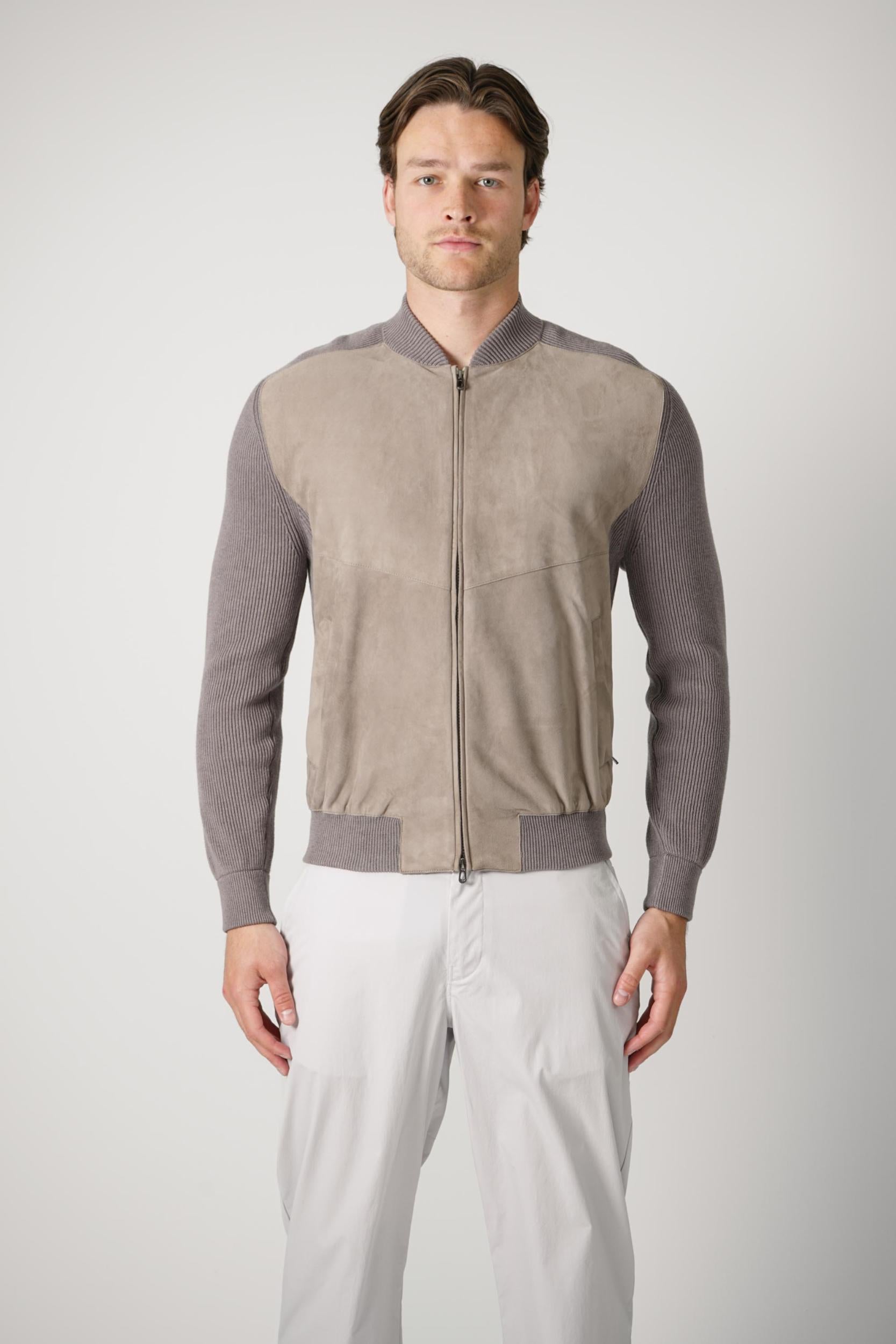 Sease Knit Leather Bomber Lead Grey
