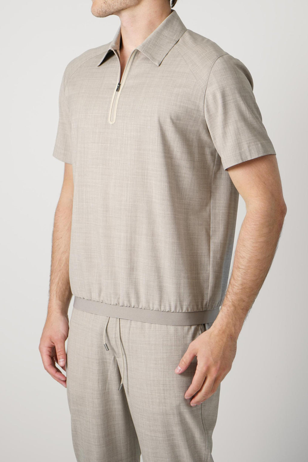 Sease Zipped Polo Woven Driftwood